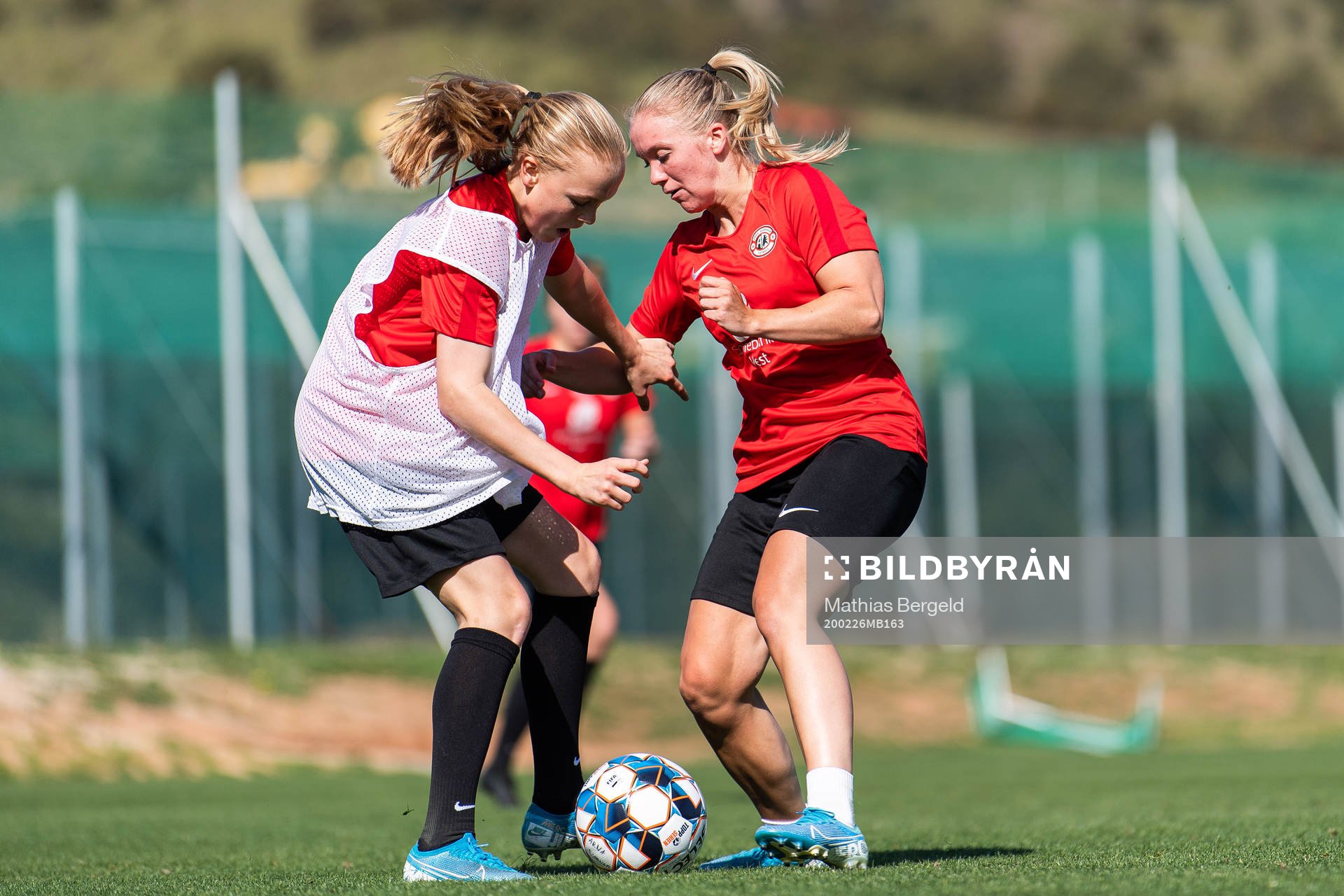 Maria Østervold and Andrine Mo of Arna-Bjørnar during a training session at the Toppserien pre-season camp on February 26, 2020 in La Manga.