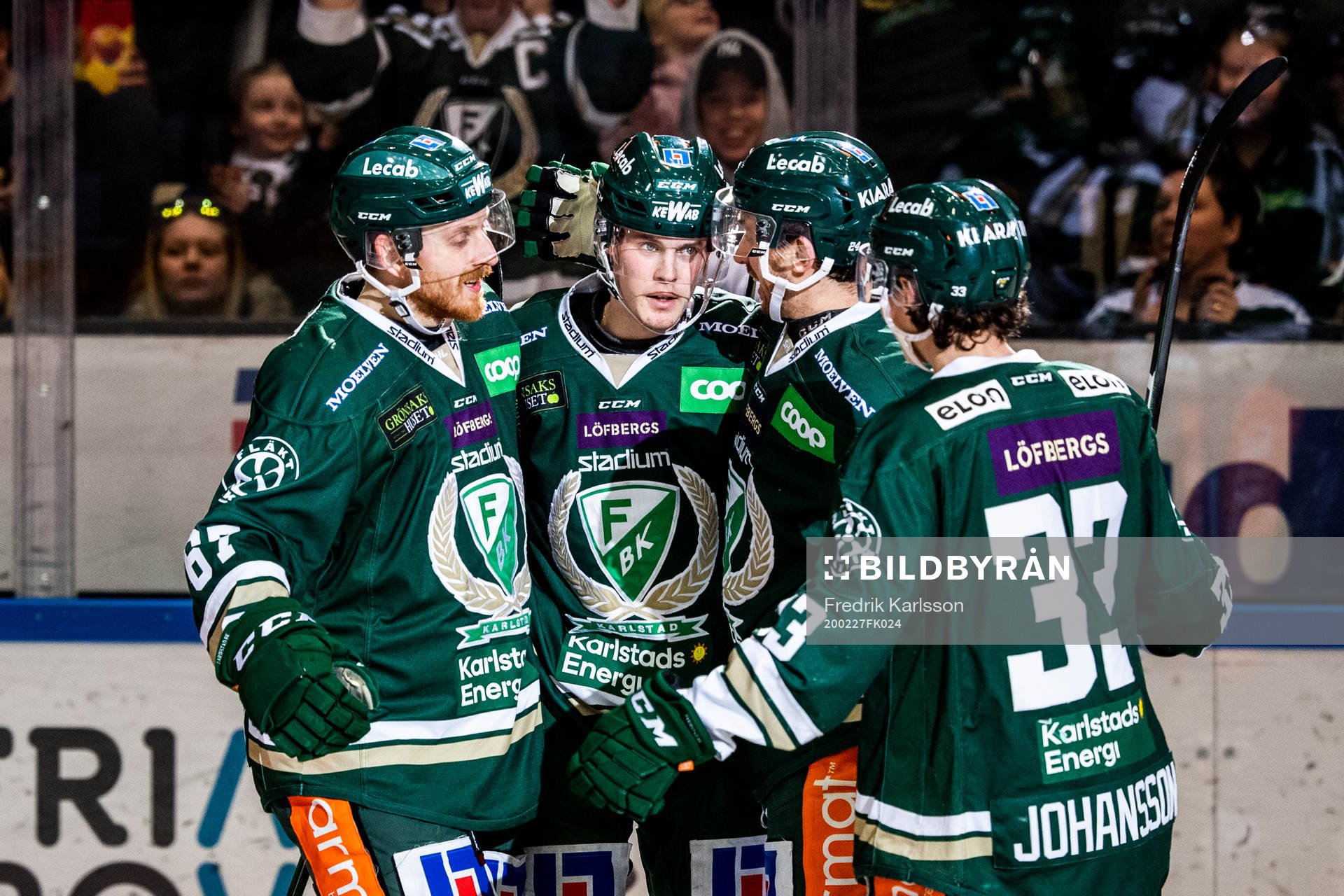 Färjestads Jamo Kärki, Carl Jakobsson, Jonathon Blum och