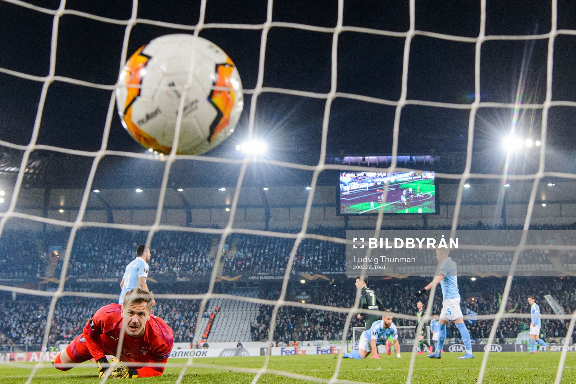 Goalkeeper Johan Dahlin of Malmö FF looks dejected as 0-1
