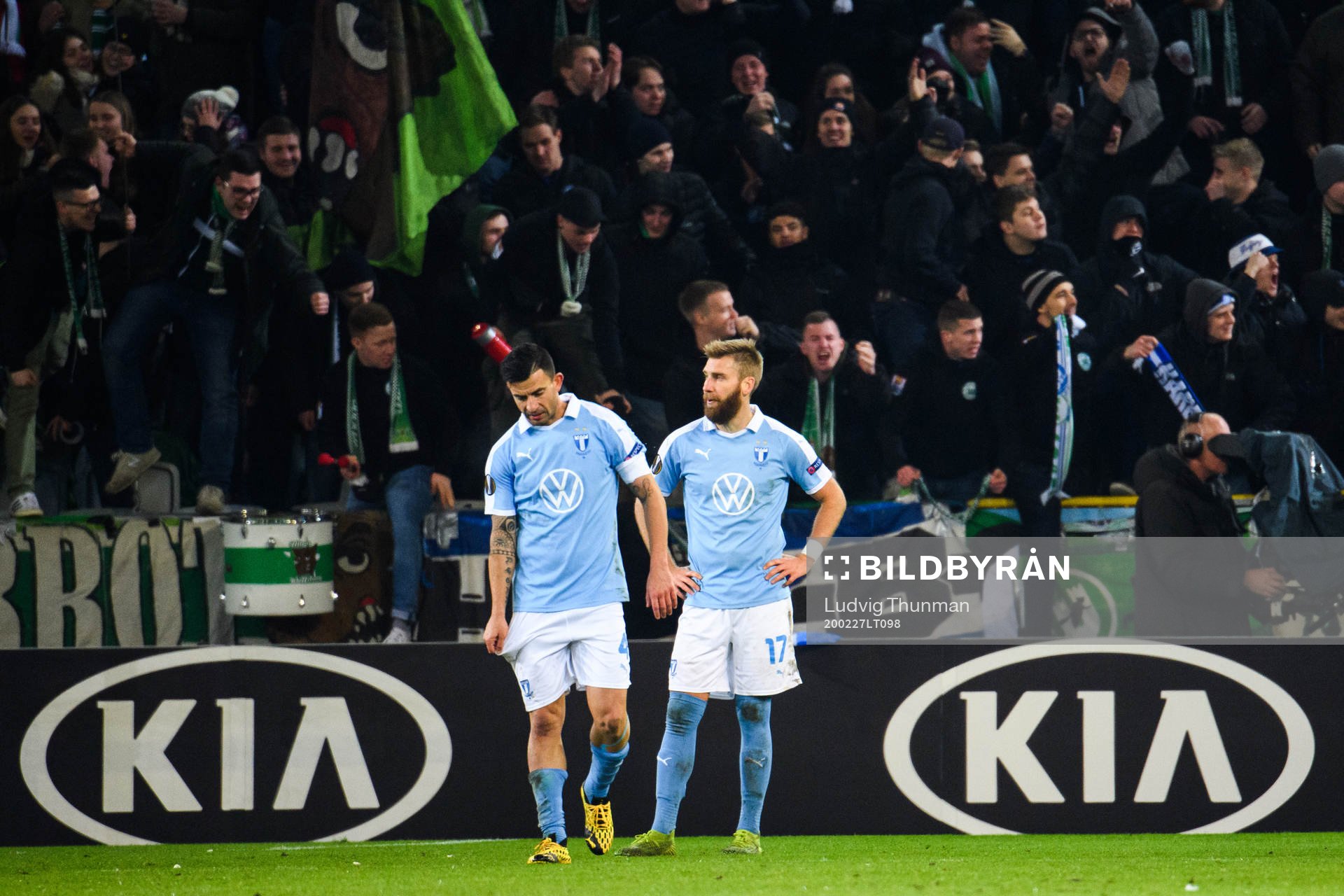 Behrang Safari and Rasmus Bengtsson of Malmö FF look