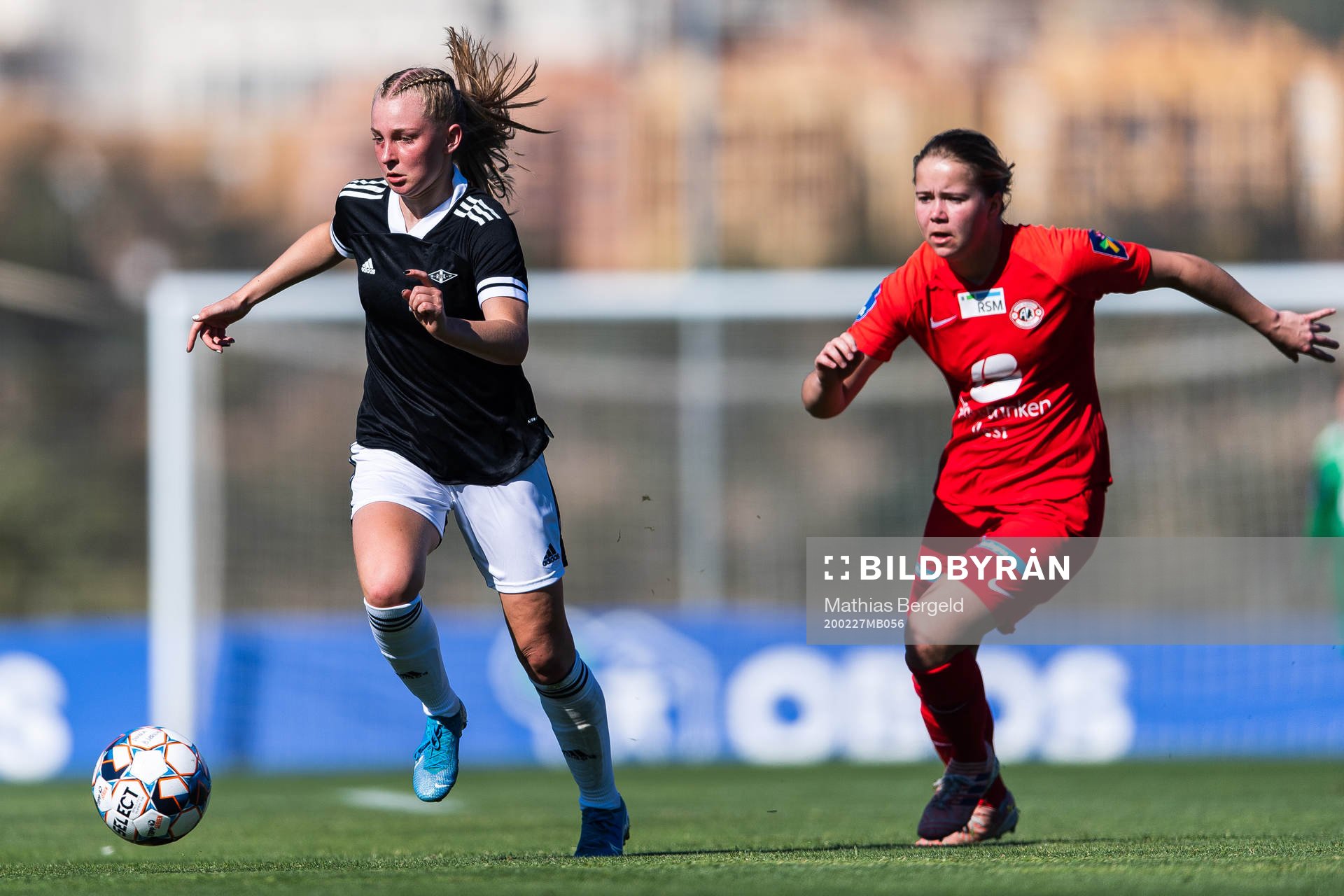 Emilie Marie Joramo of Rosenborg and Tanja Løfshus of Arna-Bjørnar during a pre-season friendly football match between Arna-Bjørnar and Rosenborg on February 27, 2020 in La Manga.