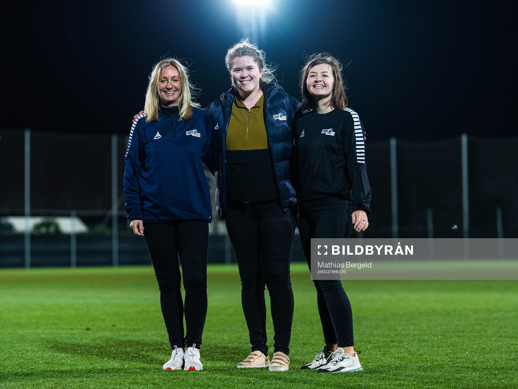 Hege Jørgensen, manager, Michelle Le Gal Hermandsen, marketing manager, and Helene Husvik, head of media, for Toppfotball Kvinner pose for a picture after a pre-season friendly football match between Sandviken and Vålerenga on February 27, 2020 in La Manga.