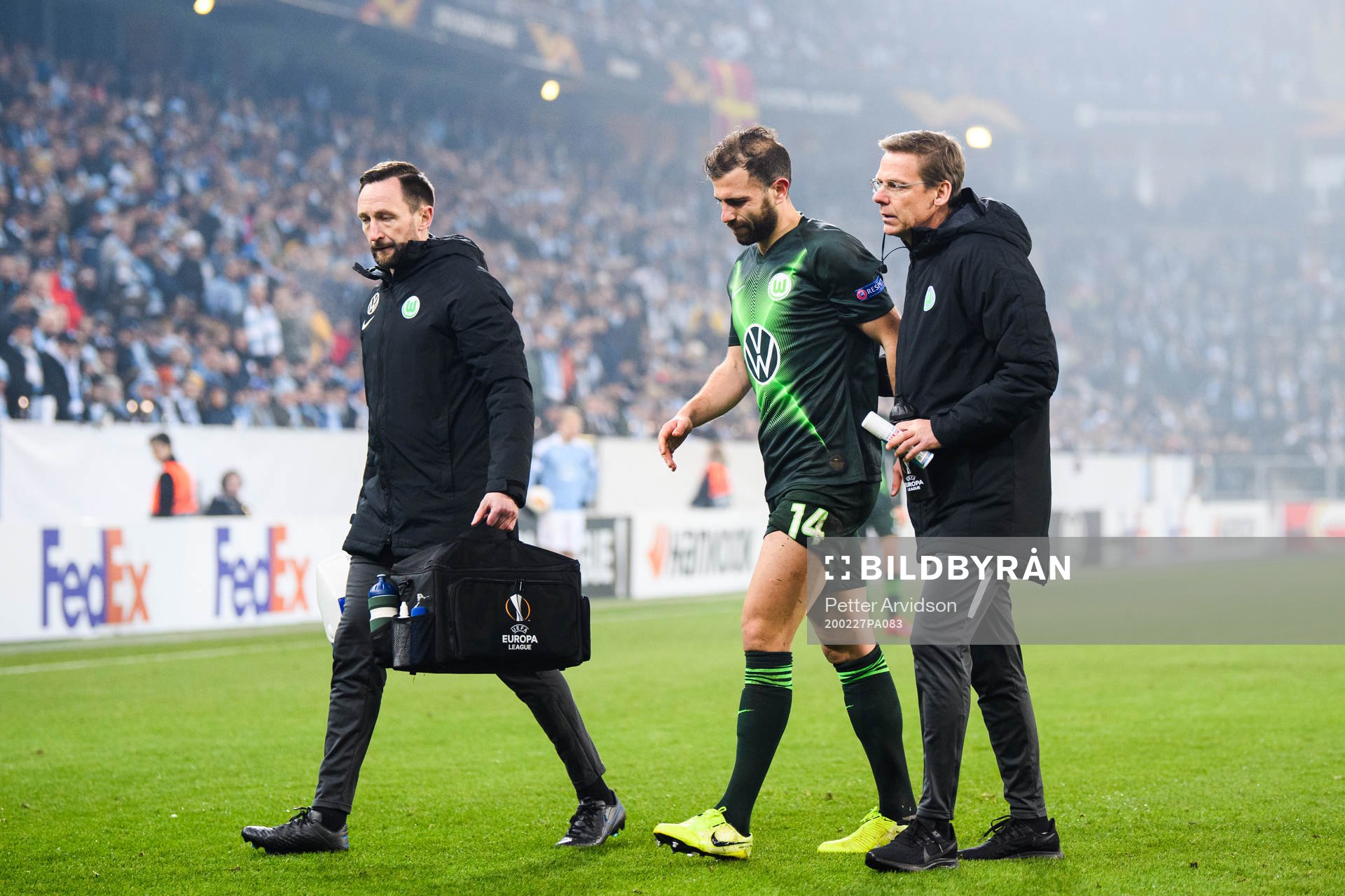 Admir Mehmedi of Wolfsburg in pain during the Europa Leauge match between Malmö FF and Wolfsburg on February 27, 2020 in Malmö.