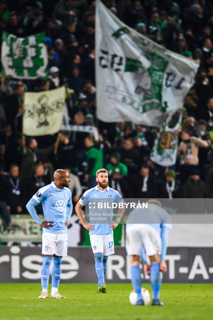 Rasmus Bengtsson of Malmö FF looks dejected