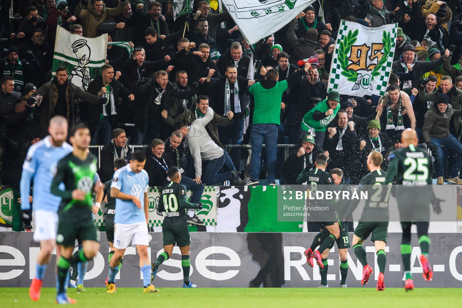 Yannick Gerhardt of Wolfsburg celebrates the 0-2 during of the Europa Leauge match between Malmö FF and Wolfsburg on February 27, 2020 in Malmö.