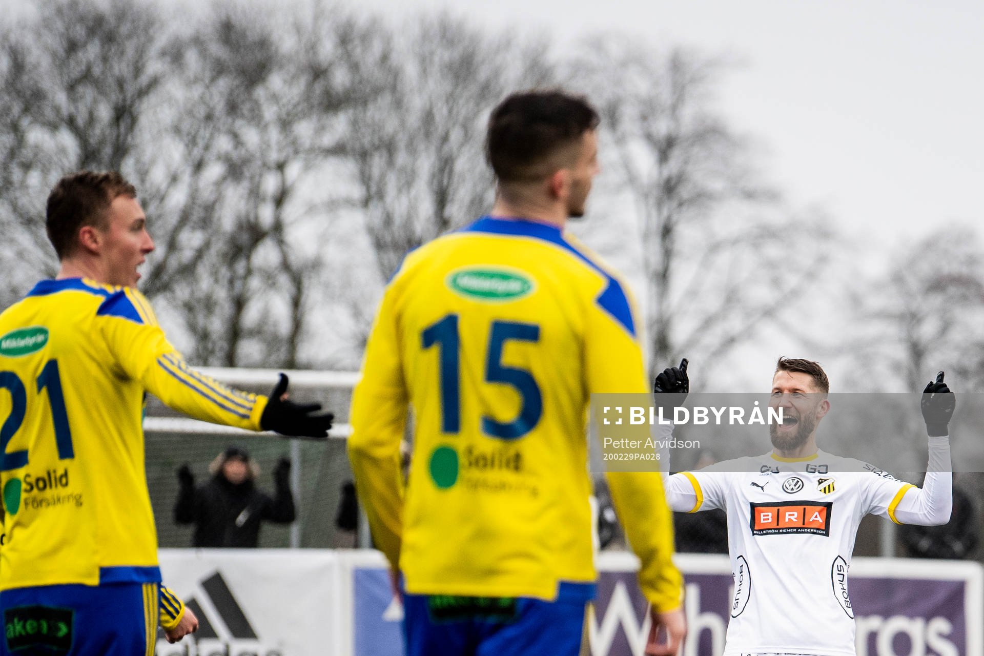 Häckens Joona Toivio jublar efter 2-0 under fotbollsmatchen i Svenska Cupen mellan Eskilsminne och Häcken den 29 februari 2020 i Helsingborg.
