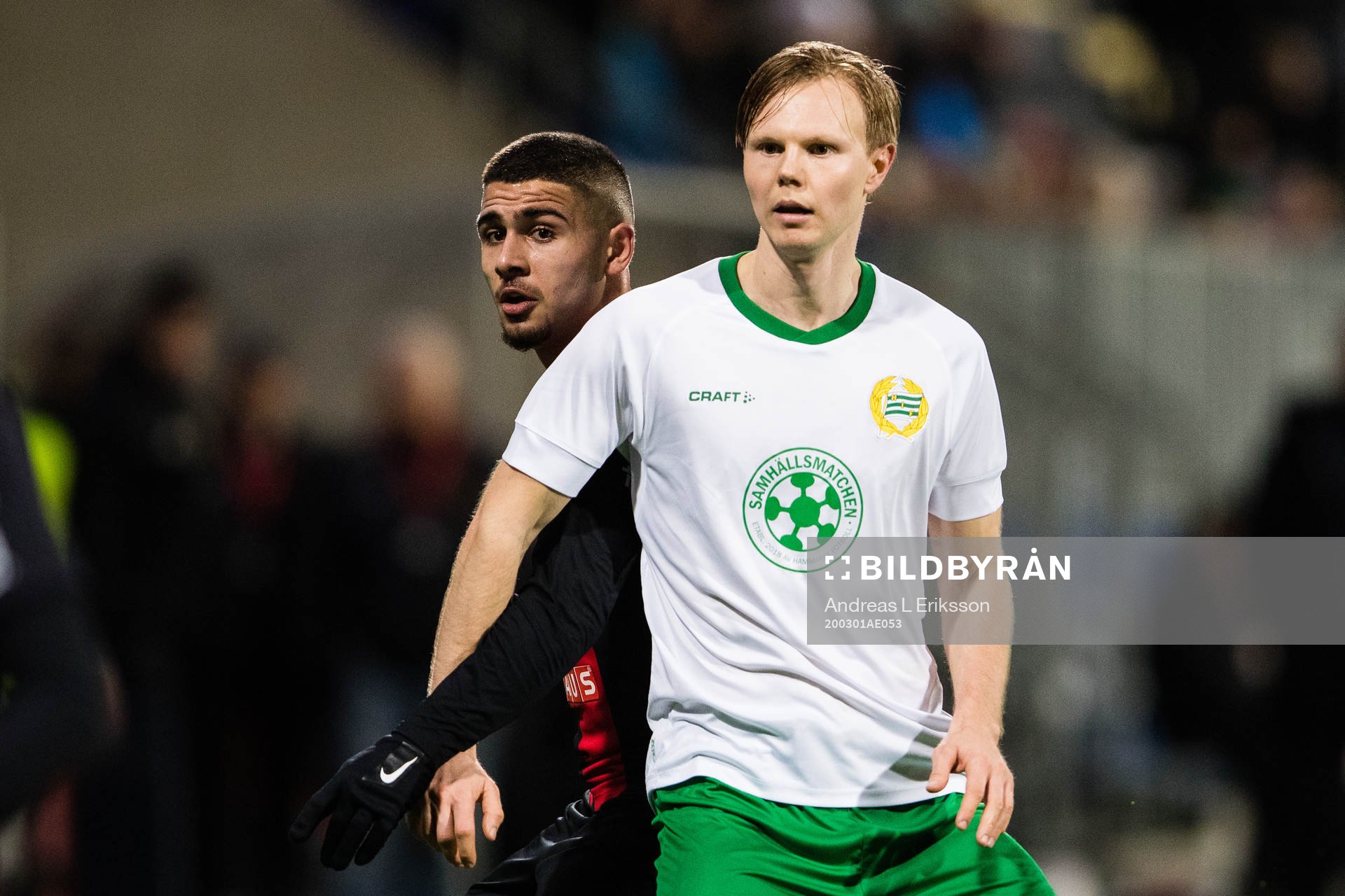 Brommapojkarnas Omar Faraj och Hammarbys Tim Söderström under fotbollsmatchen i Svenska Cupen mellan Brommapojkarna och Hammarby den 1 mars 2020 i Stockholm. 