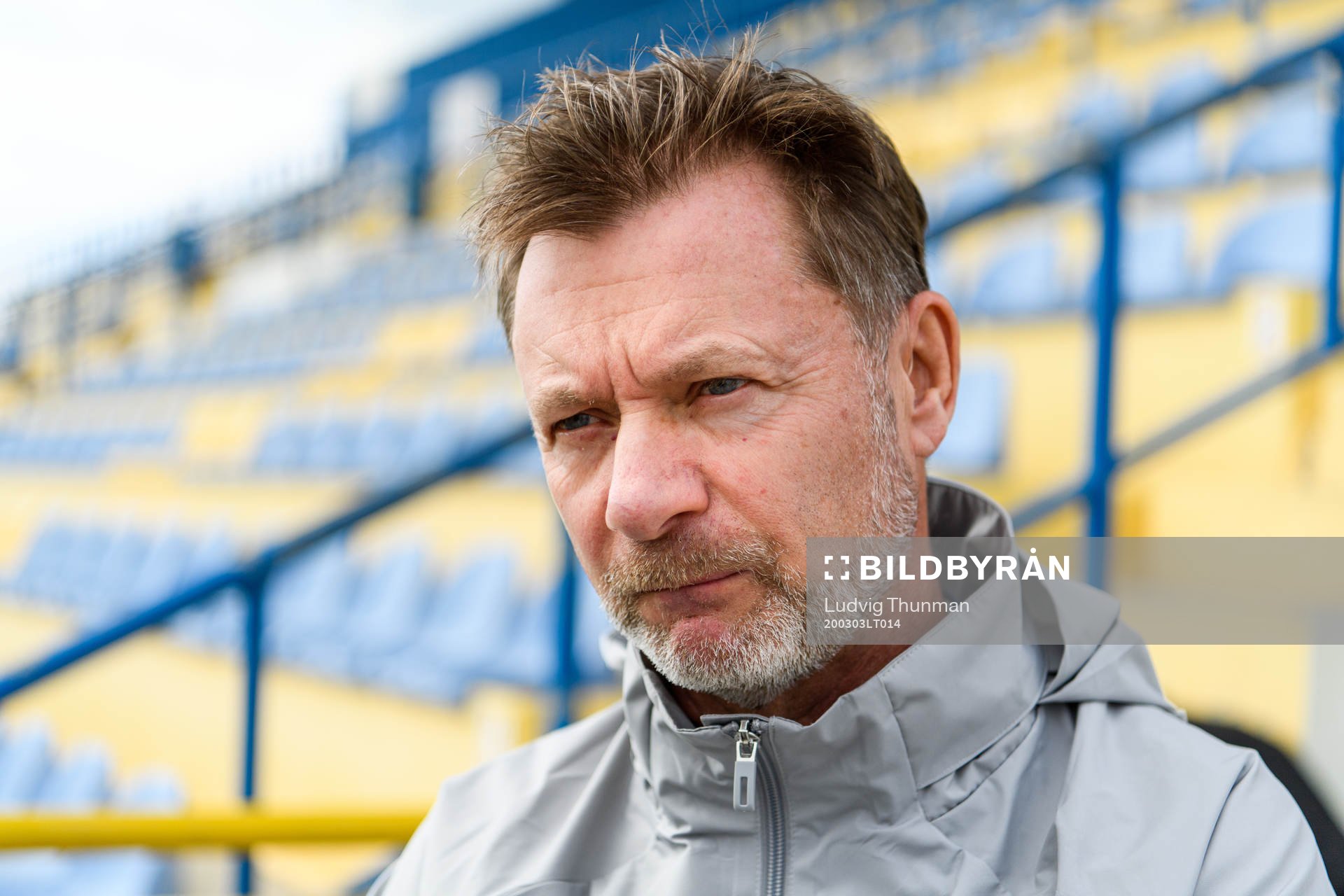 Peter Gerhardsson, head coach is interviewed by the media