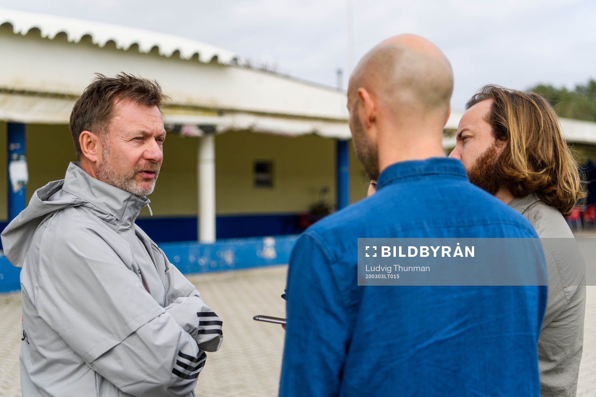 Peter Gerhardsson, head coach is interviewed by the media