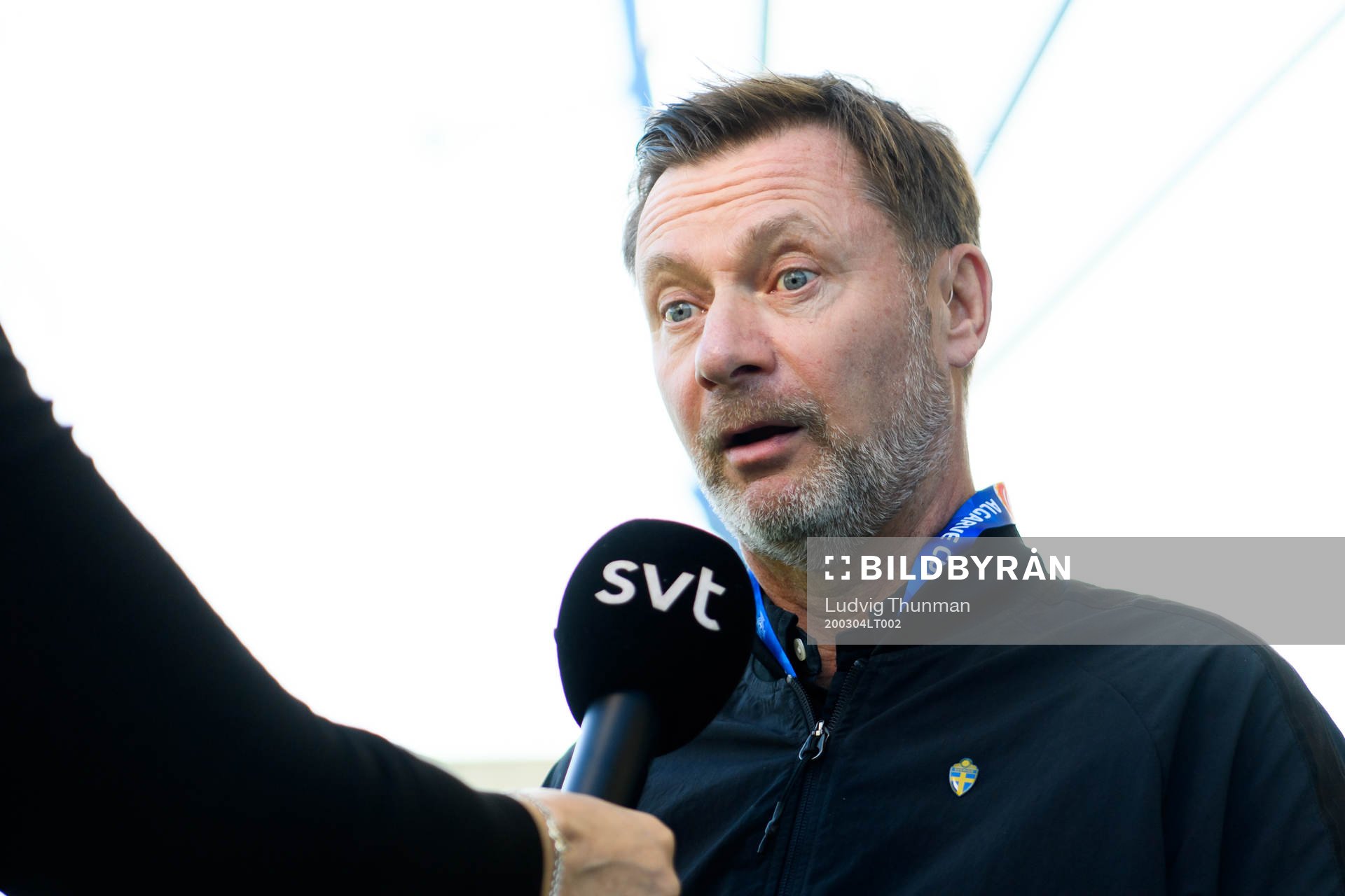 Peter Gerhardsson, head coach of Sweden is being interviewed