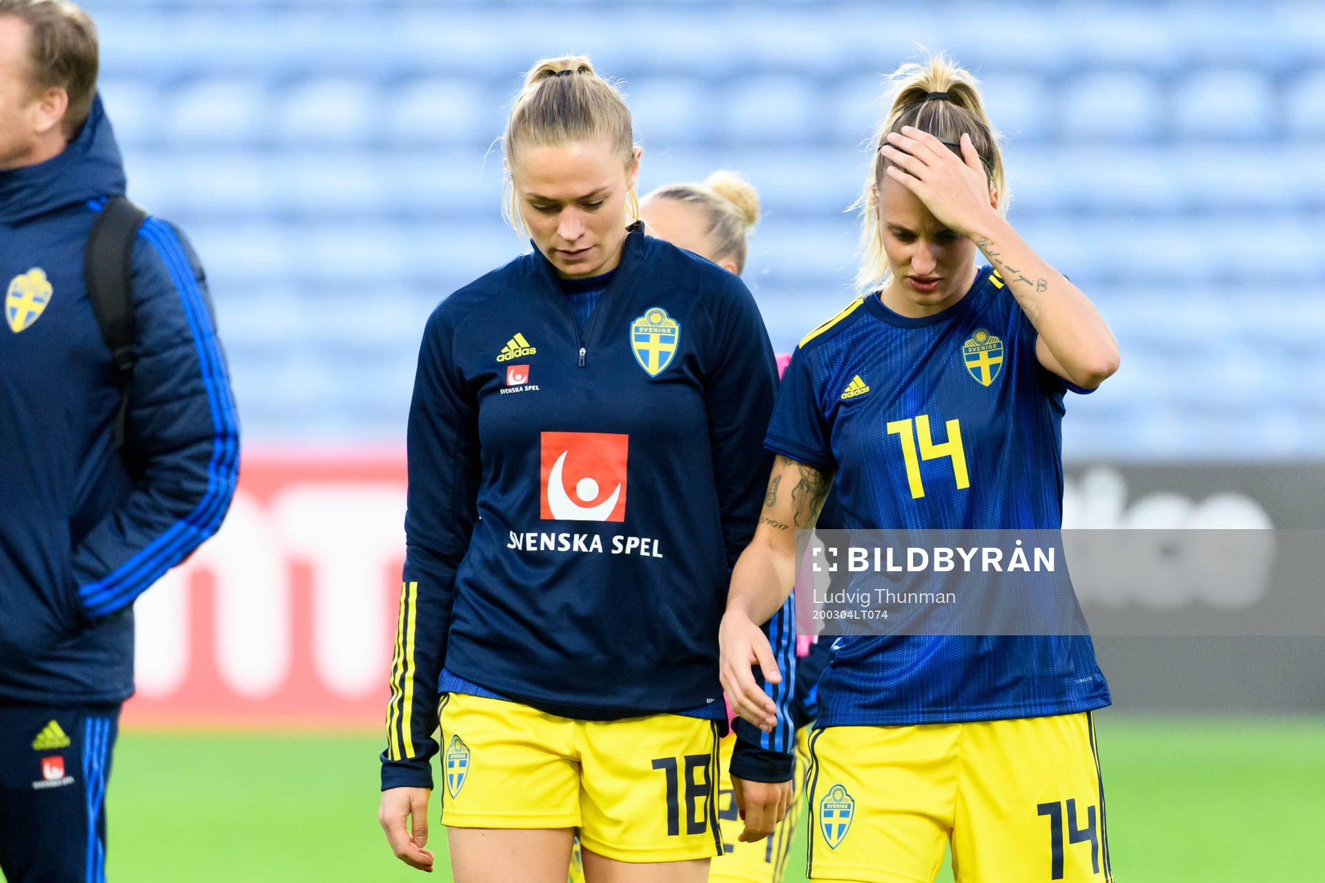 Fridolina Rolfö and Nathalie Björn of Sweden look dejected
