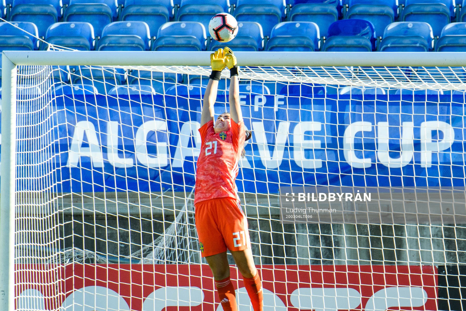 Goalkeeper Zecira Musovic of Sweden makes a save