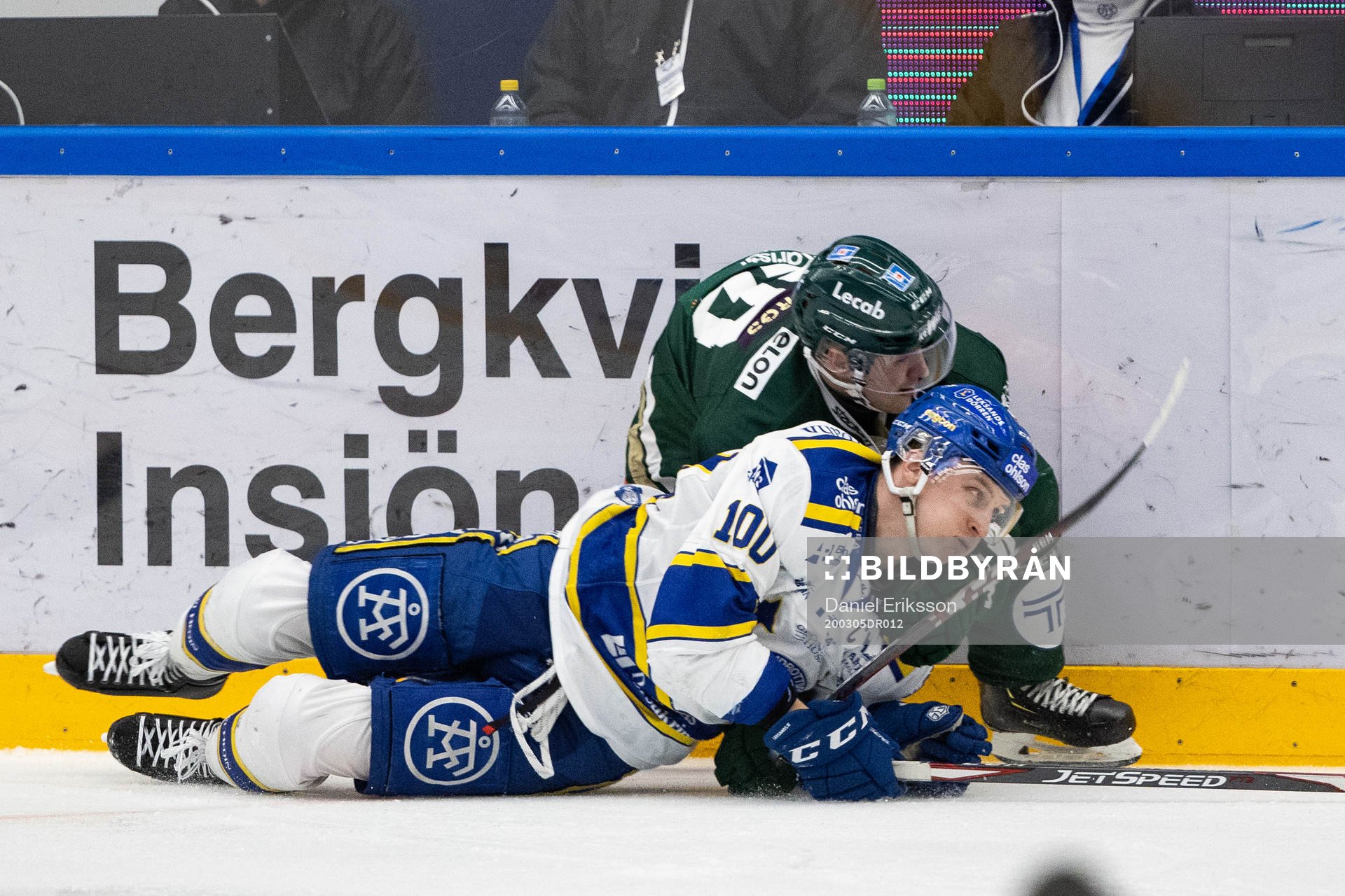 Leksands Martin Karlsson och Färjestads Aleksi Mustonen