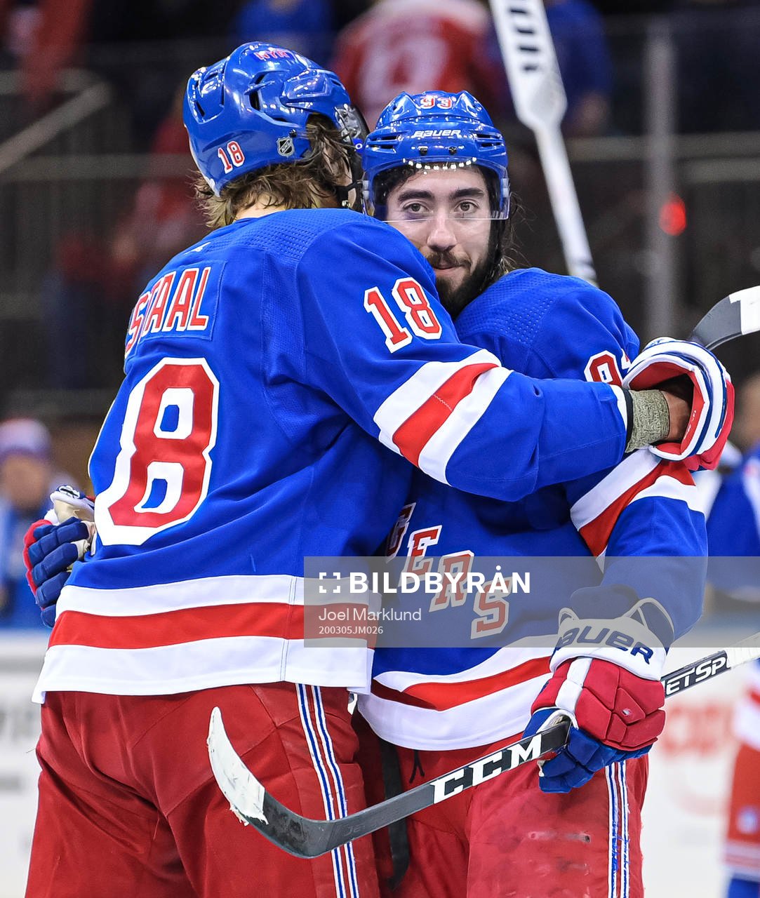 New York Rangers Mika Zibanejad (R) celebrates with Marc