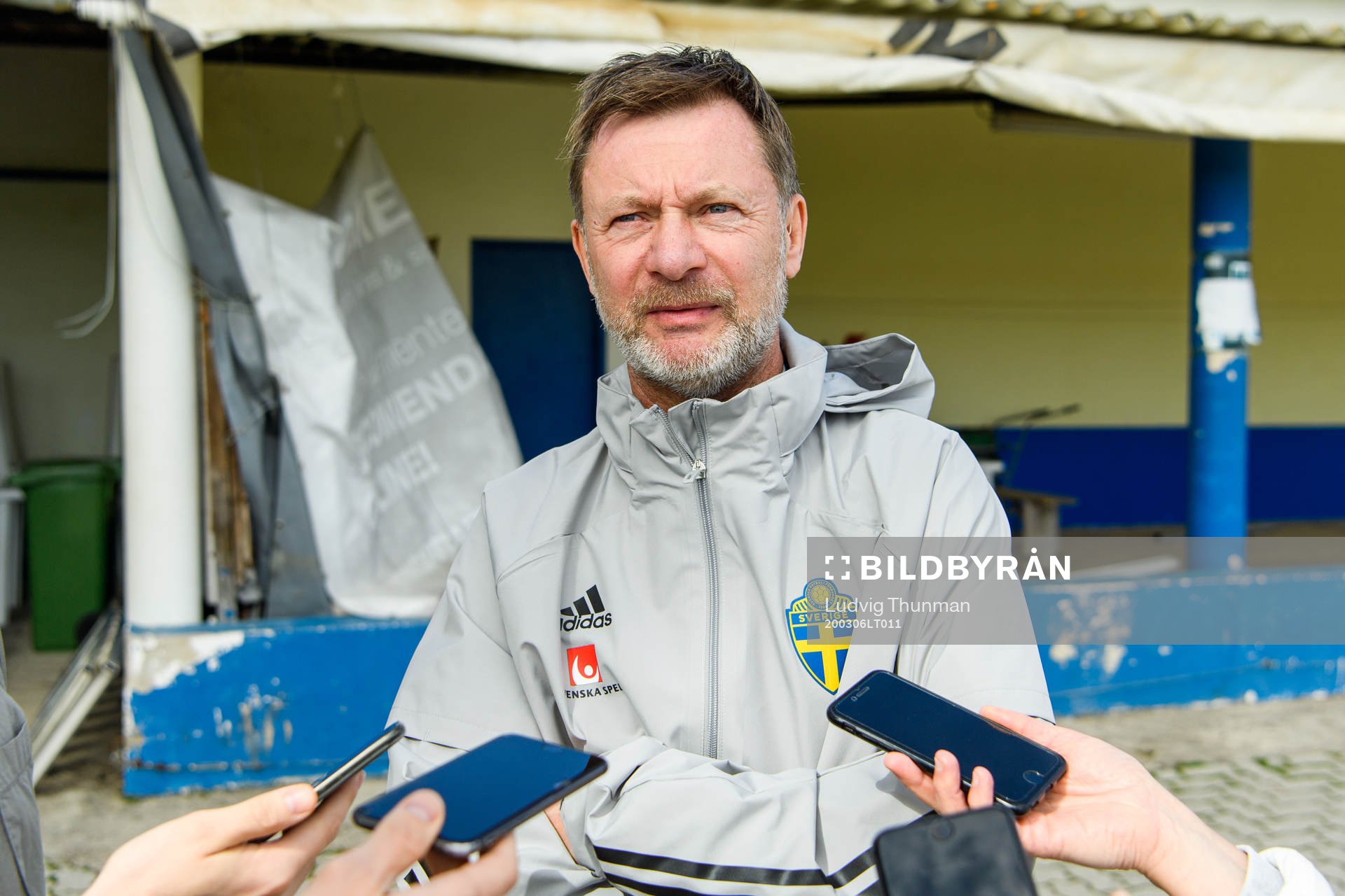 Peter Gerhardsson, head coach is interviewed byt the media