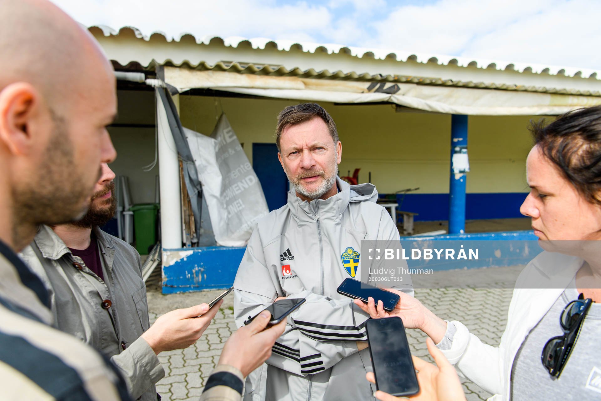 Peter Gerhardsson, head coach is interviewed byt the media