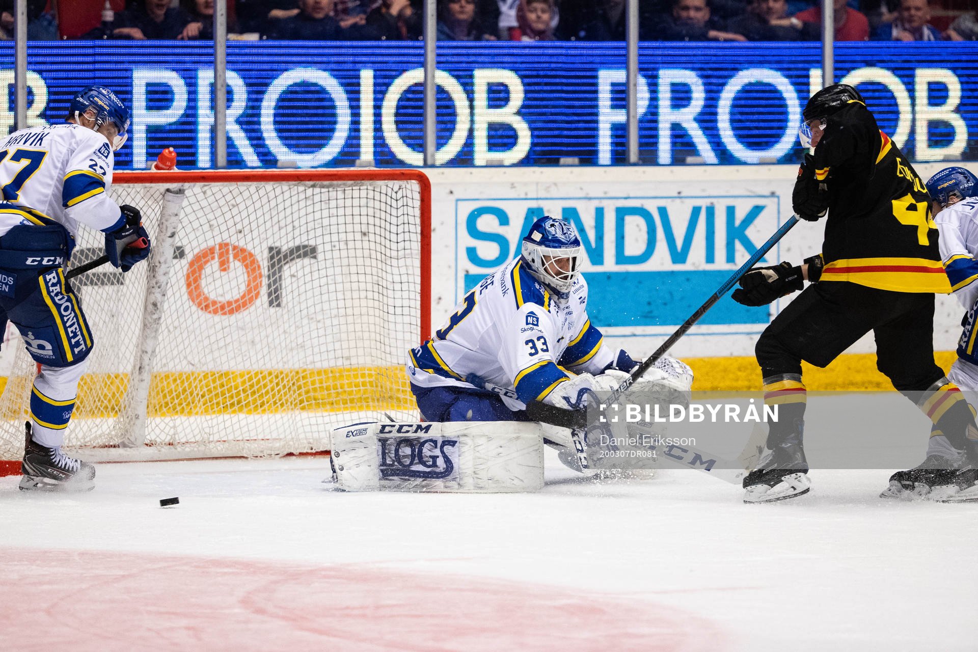 Leksands målvakt Axel Brage och Brynäs Jacob Blomqvist