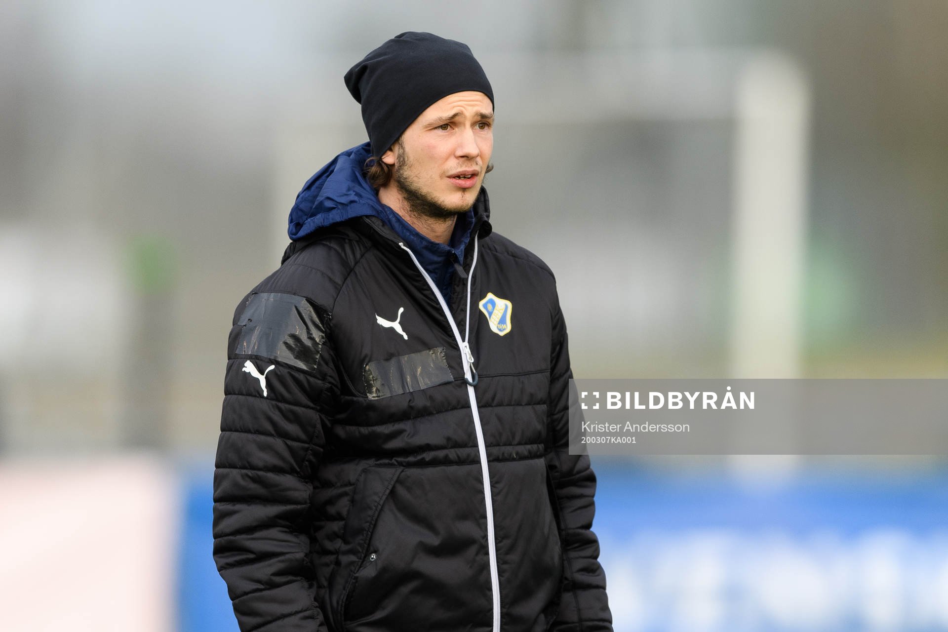 Halmstads Robin Östlind före fotbollsmatchen i Svenska