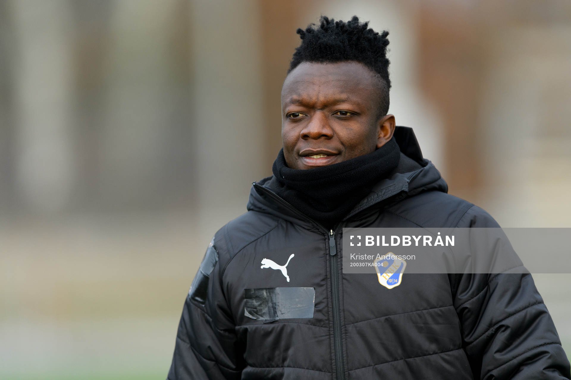 Halmstads Thomas Boakye före fotbollsmatchen i Svenska