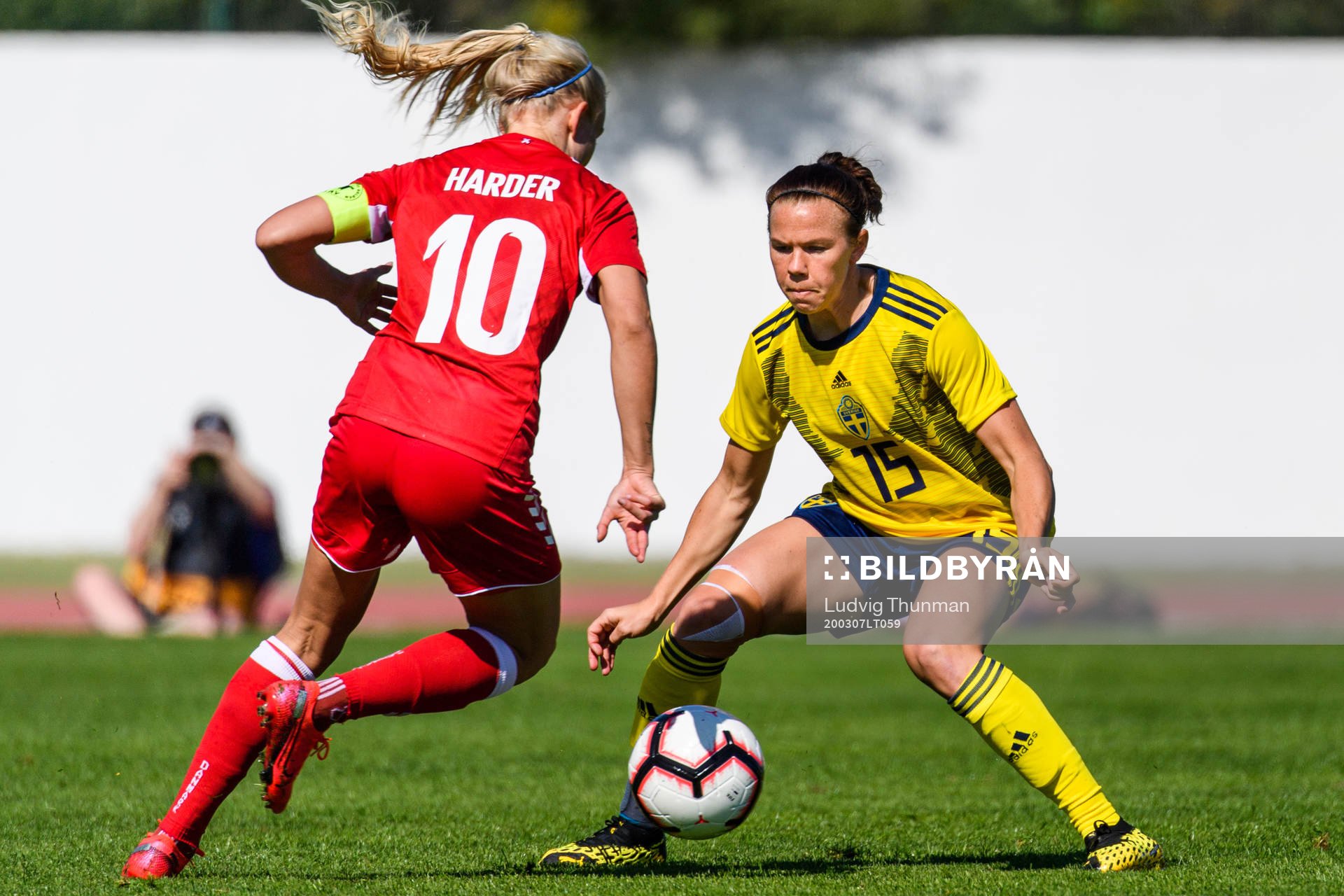 Jessica Samuelsson of Sweden guards Pernille Harder of