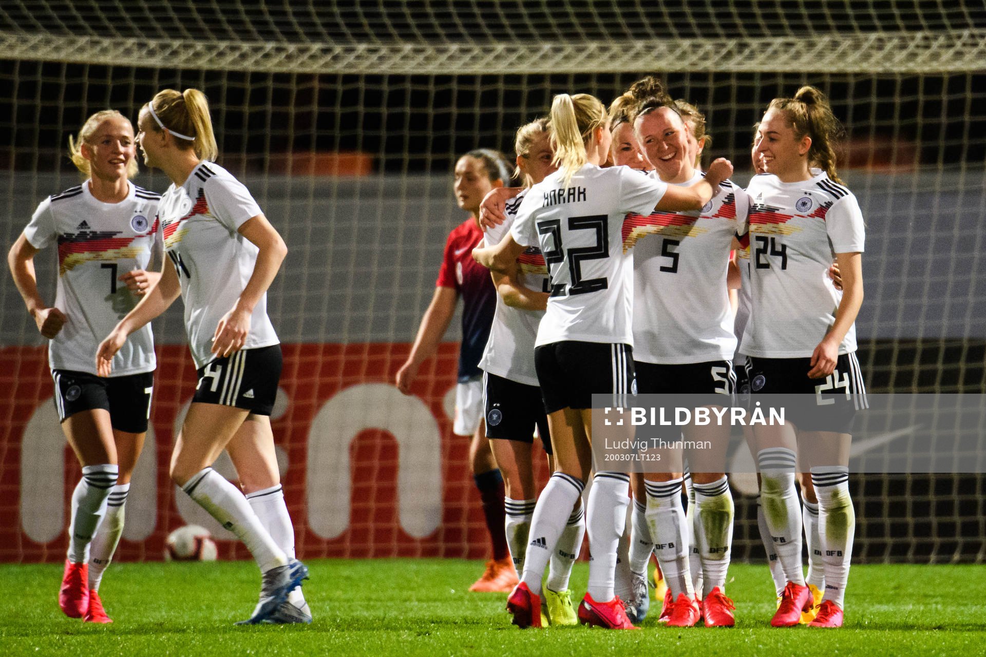 Marina Hegering of Germany celebrates after the 5-0 goal during the Algarve Cup match between Germany and Norway on March 7, 2020 in Lagos.