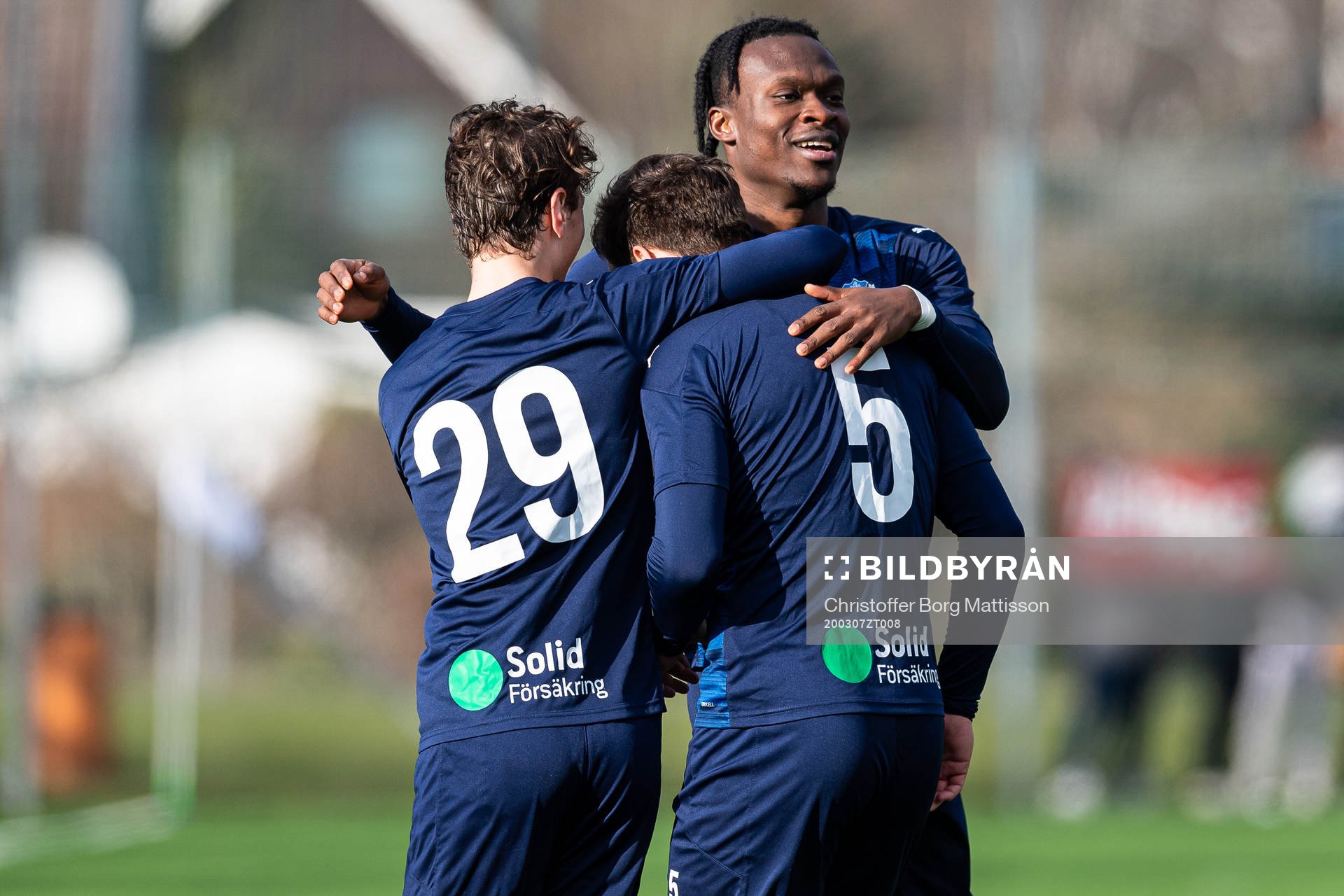 Helsingborgs Alex Timossi, Brandur Hendriksson och Noel Mbo
