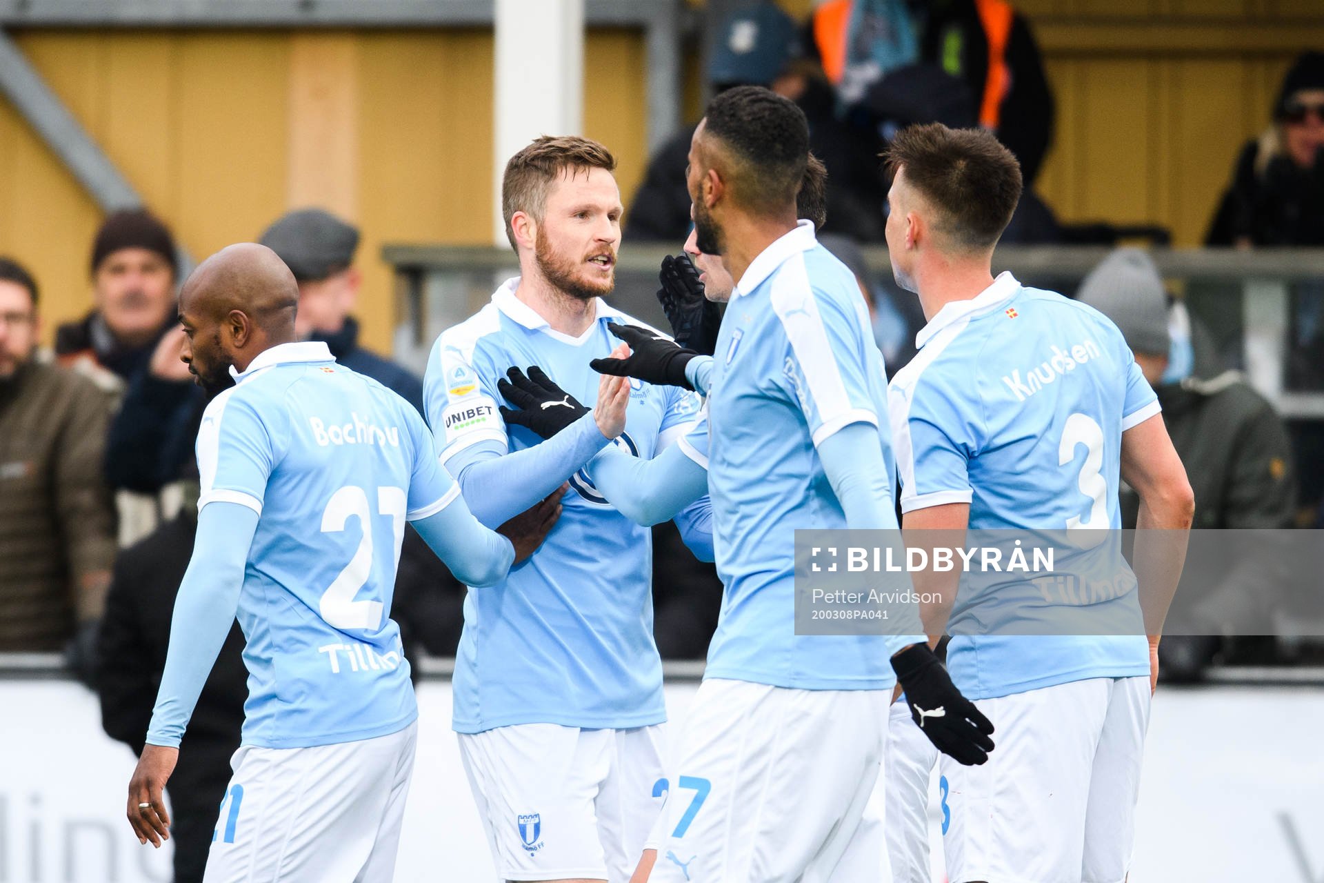 Malmö FFs Lasse Nielsen jublar efter 2-0 under fotbollsmatchen i Svenska Cupen mellan Malmö FF och AFC Eskilstuna den 8 mars 2020 i Malmö.