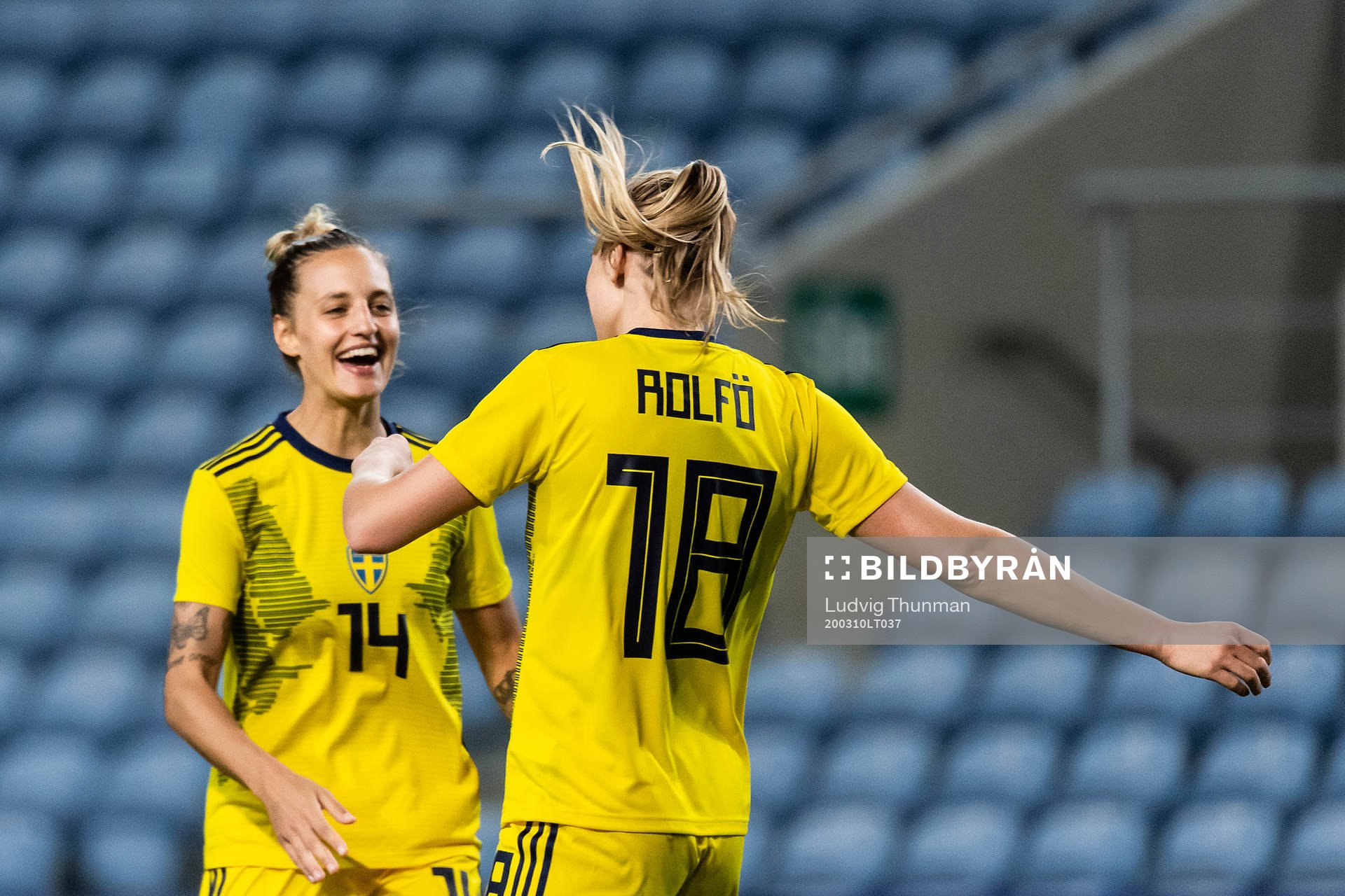 Nathalie Björn and Fridolina Rolfö of Sweden celebrate