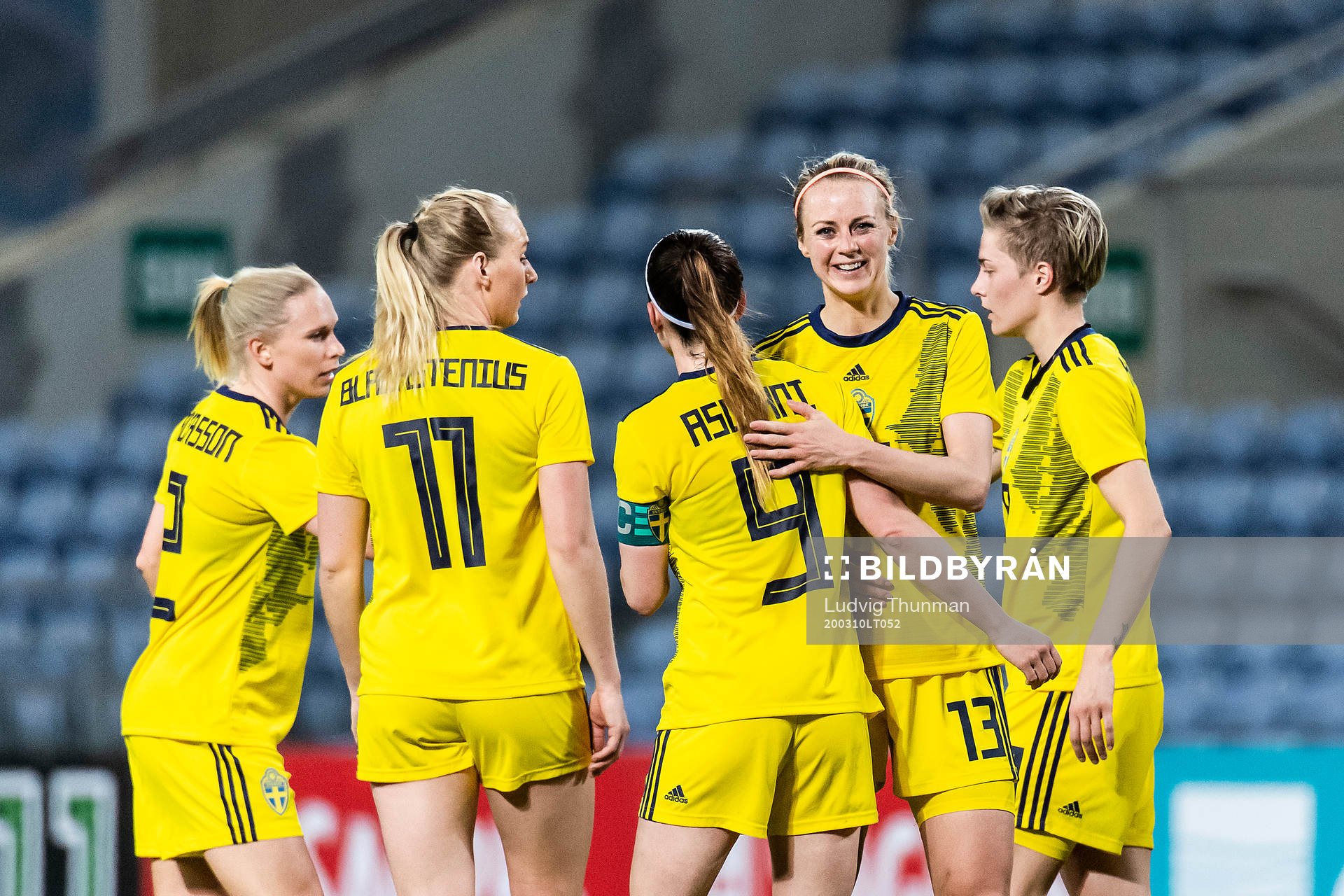 Amanda Ilestedt of Sweden celebrate after the Algarve Cup match between Portugal and Sweden on March 10, 2020 in Faro.
