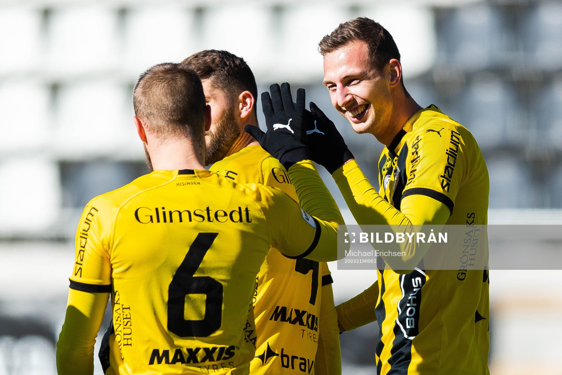 Häckens Gustaf Nilsson jublar efter att han gjort 1-0 under träningsmatchen i fotboll mellan Häcken och Jönköpings Södra den 21 mars 2020 i Göteborg.