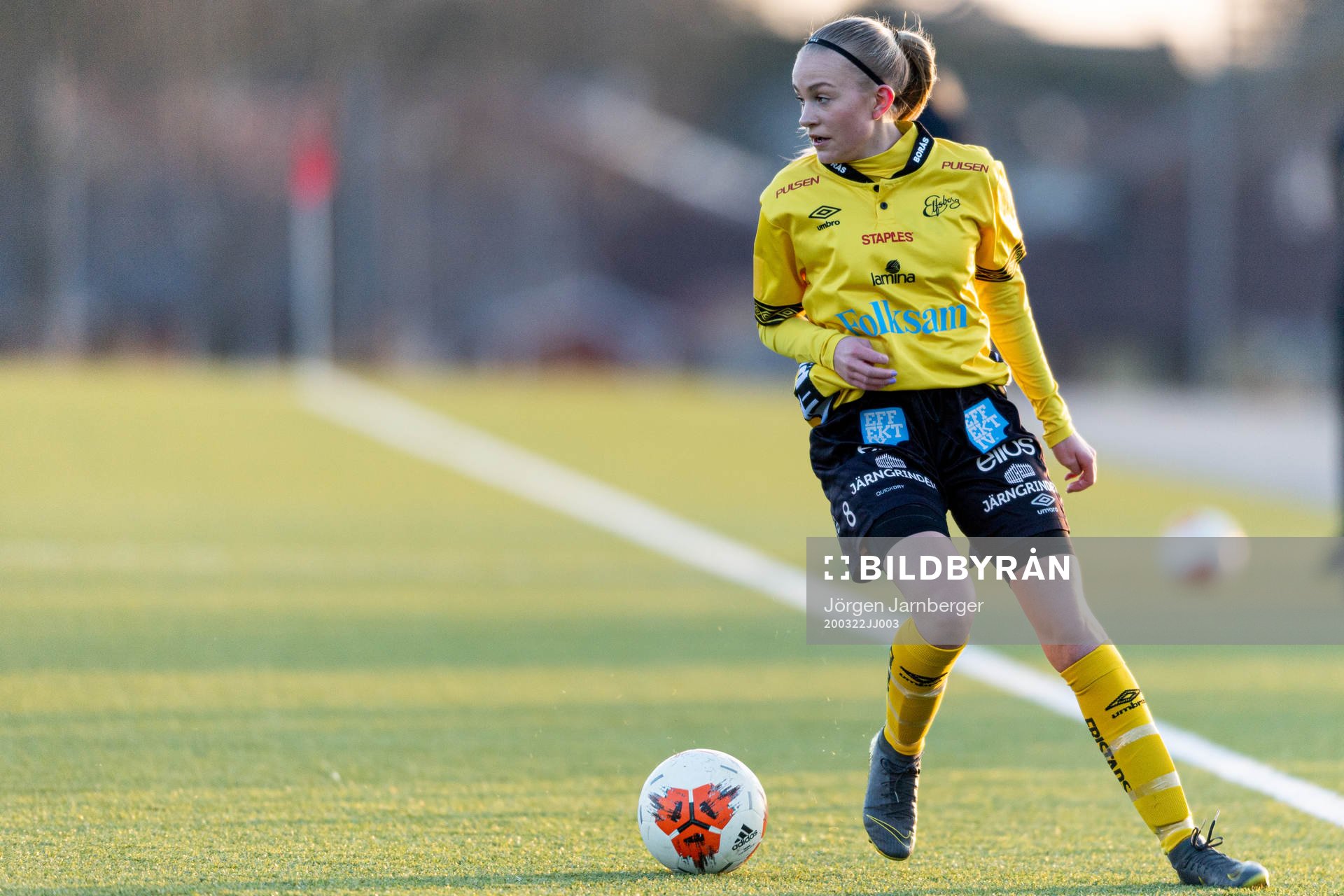 Elfsborgs Mathilda Ståhlbom Karlsson under fotbollsmatchen i DM mellan IFK Öxnevalla och Elfsborg den 22 mars 2020 i Skene.