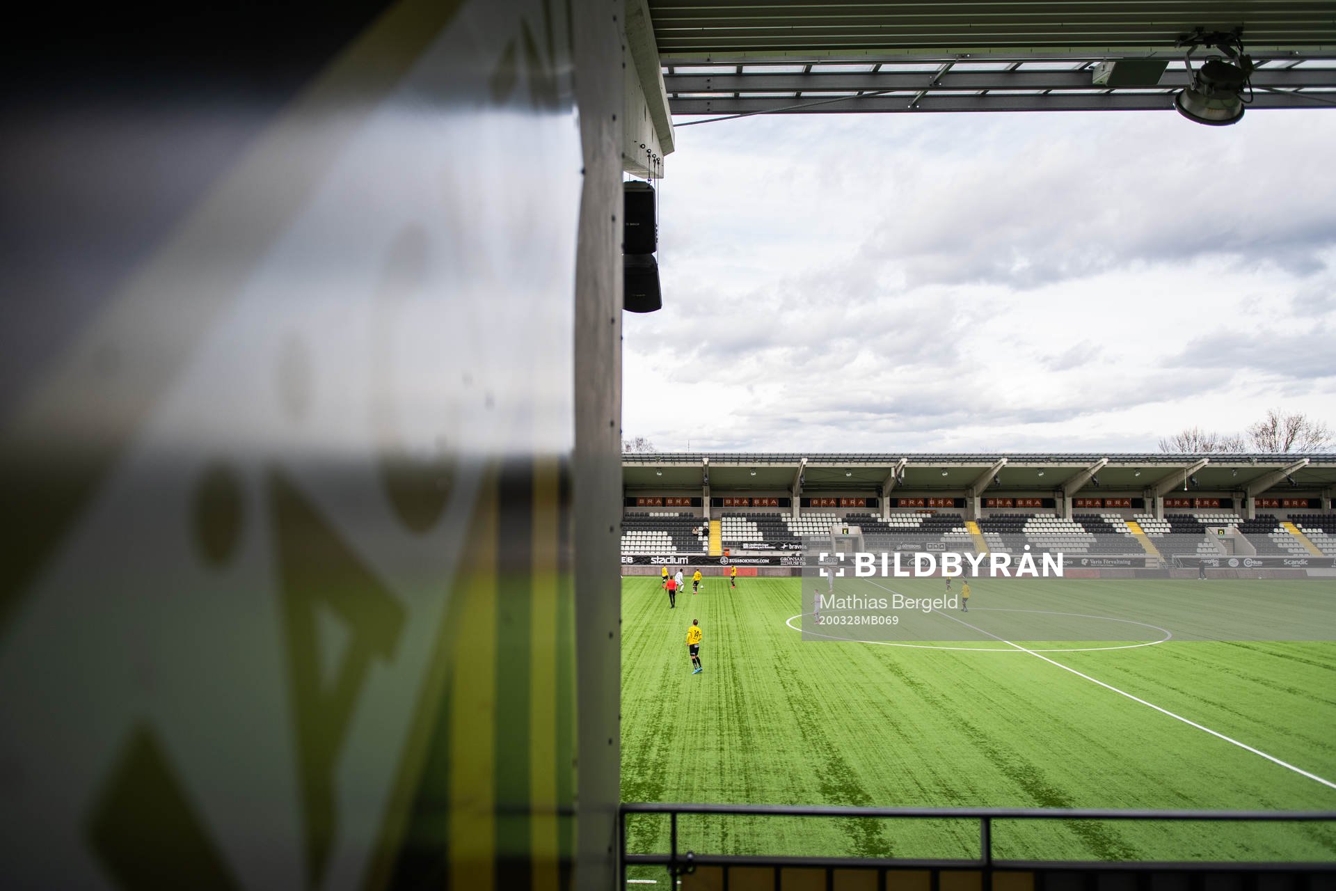Bravida Arena med tomma läktare på grund av coronaviruset Covid-19 under träningsmatchen i fotboll mellan Häcken och Utsikten den 28 mars 2020 i Göteborg.