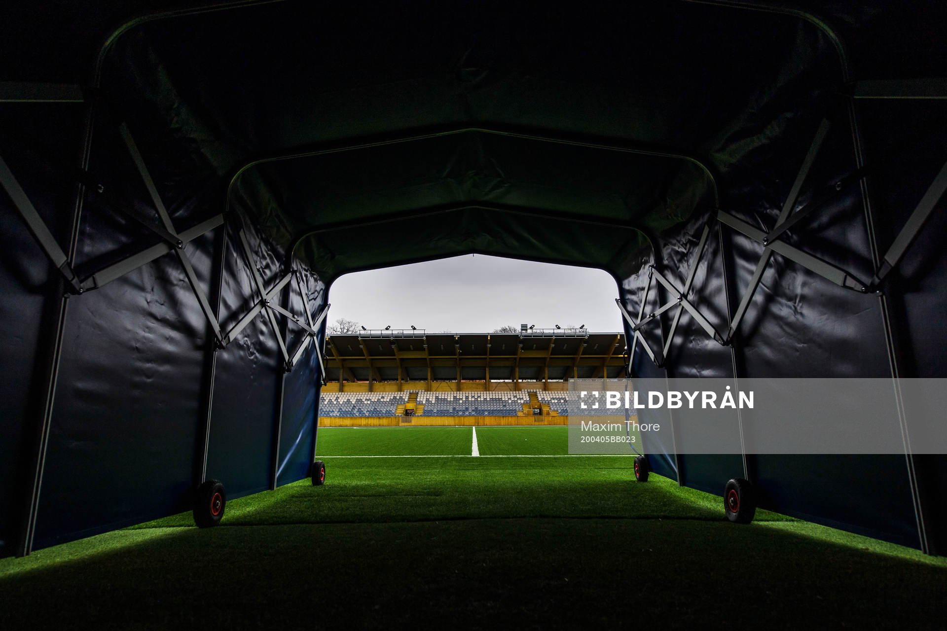 View of the player tunnel at Studenternas IP as the