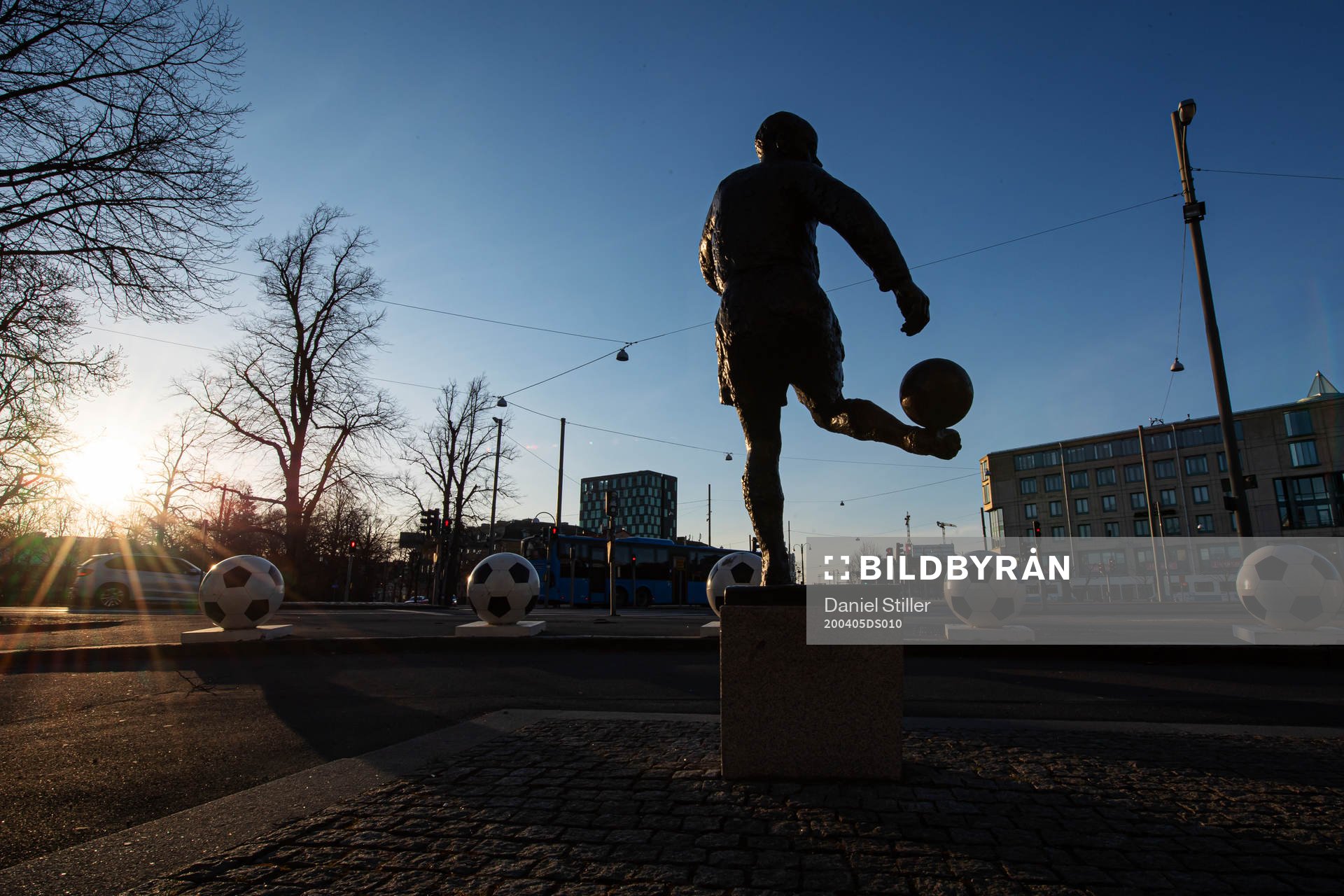 A statue outside Gamla Ullevi as the coronavirus, COVID-19,