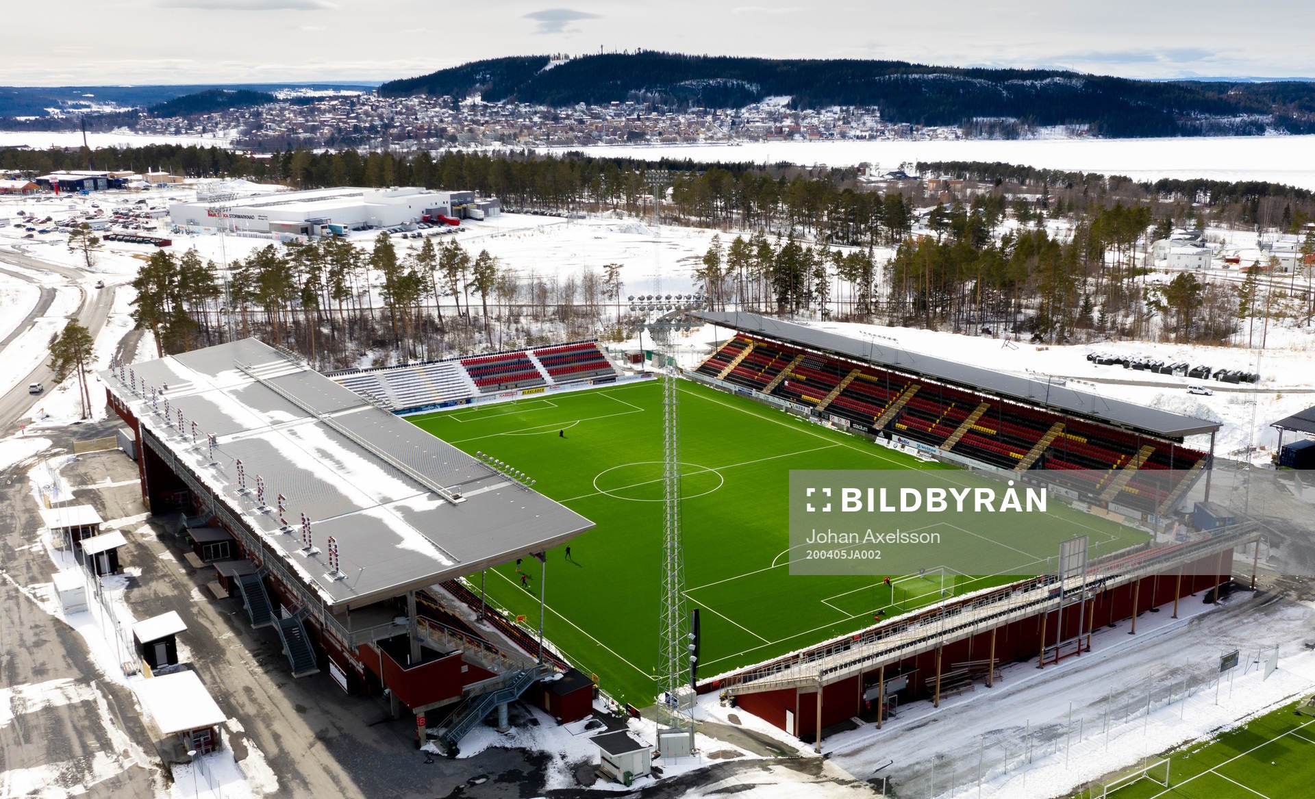 Aerial view of Jämtkraft Arena as the coronavirus,