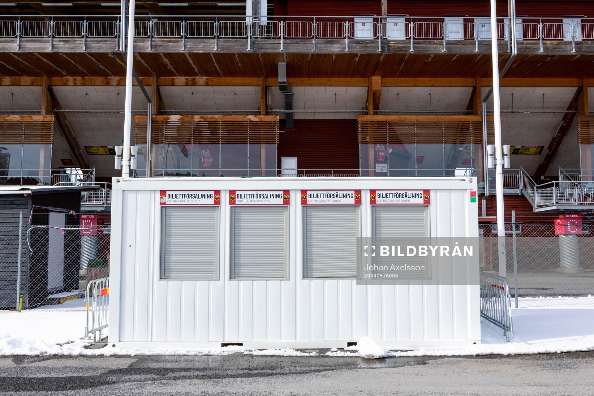 Ticket windows outside of Jämtkraft Arena as the