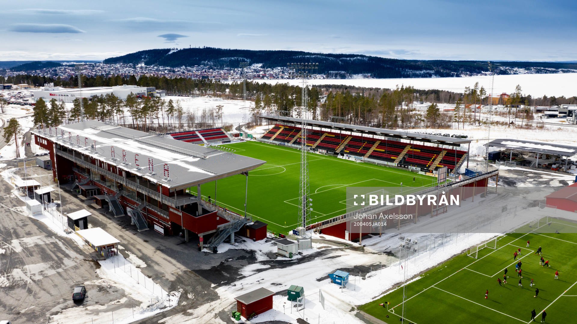 Aerial view of Jämtkraft Arena as the coronavirus,