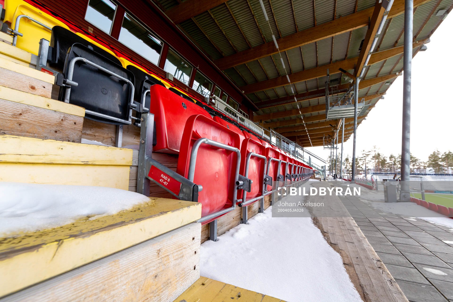 Spectator seats at Jämtkraft Arena as the coronavirus,