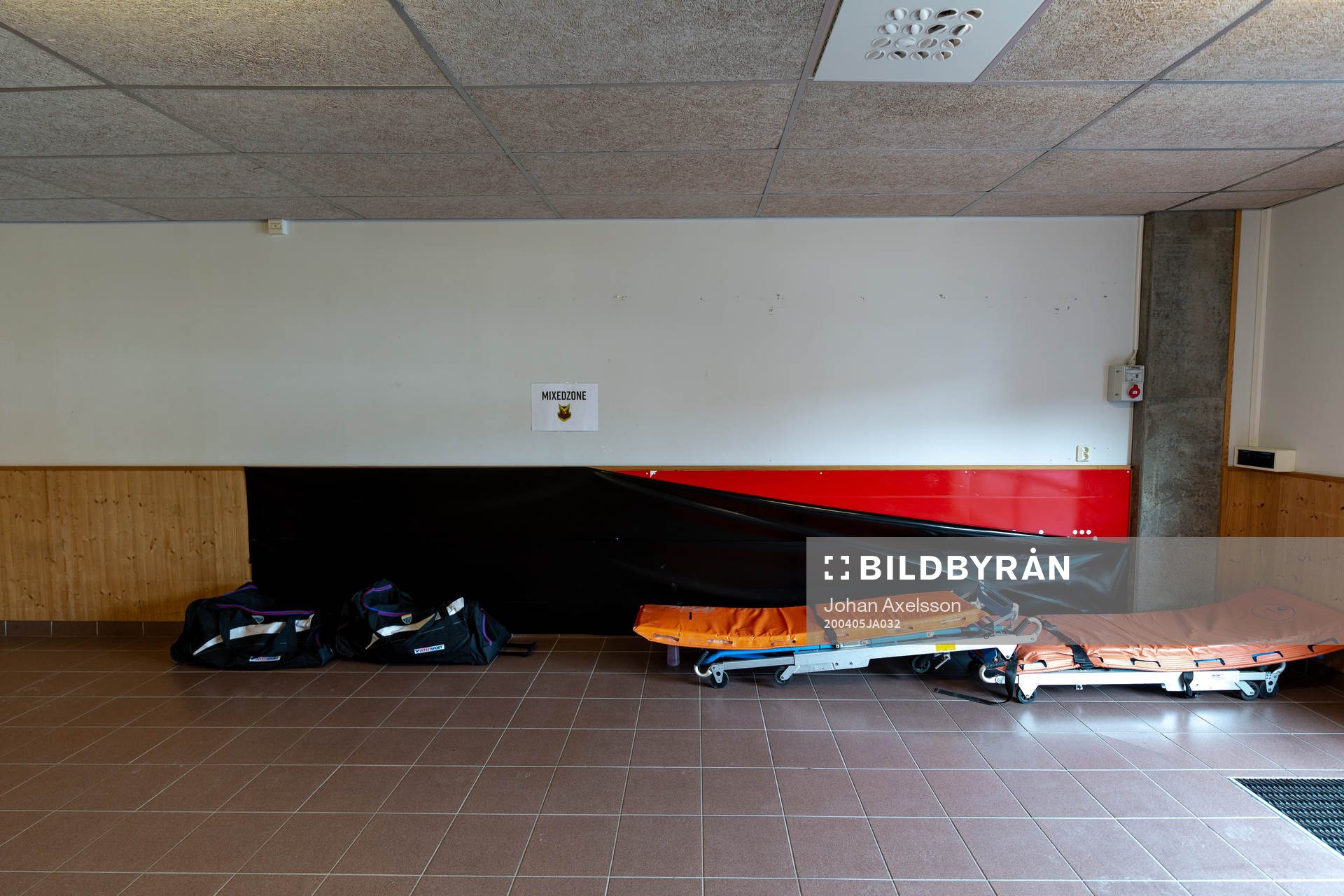 The mixed zone area inside Jämtkraft Arena as the