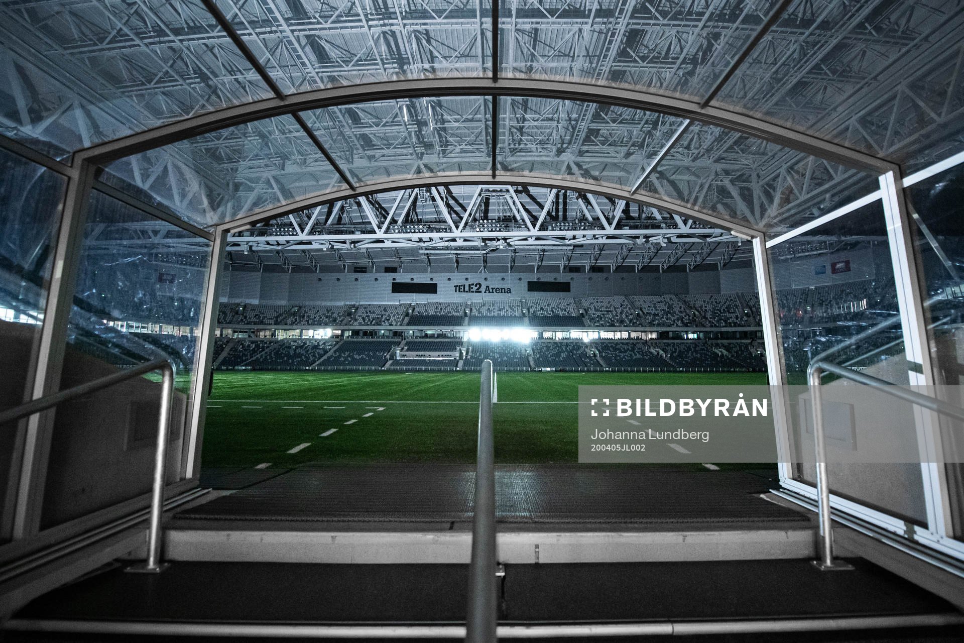 View of the player tunnel at Tele2 Arena as the