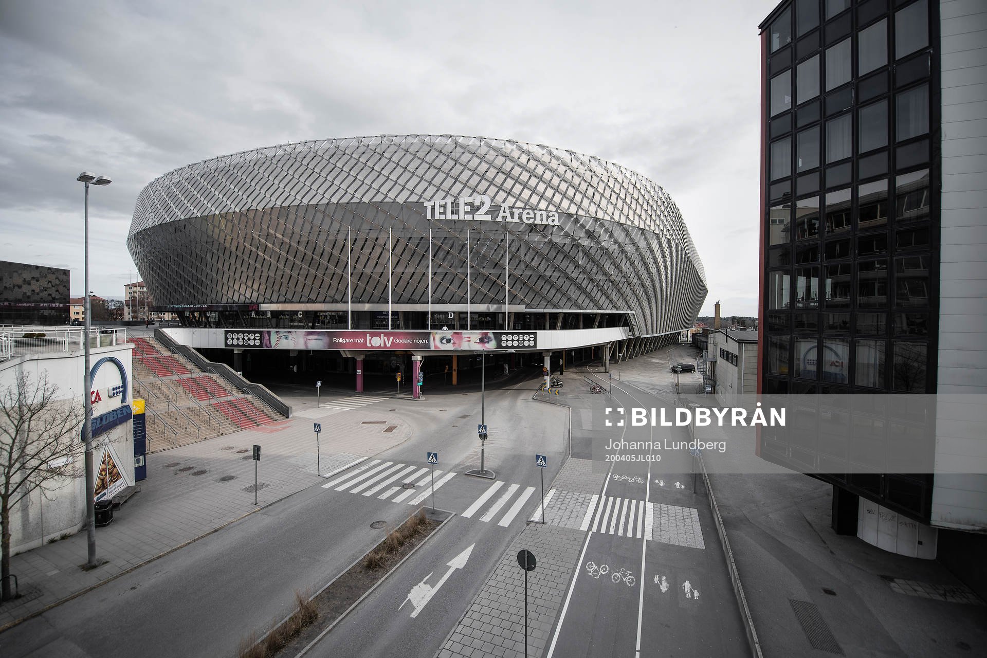 Exterior view of Tele2 arena as the coronavirus, COVID-19,