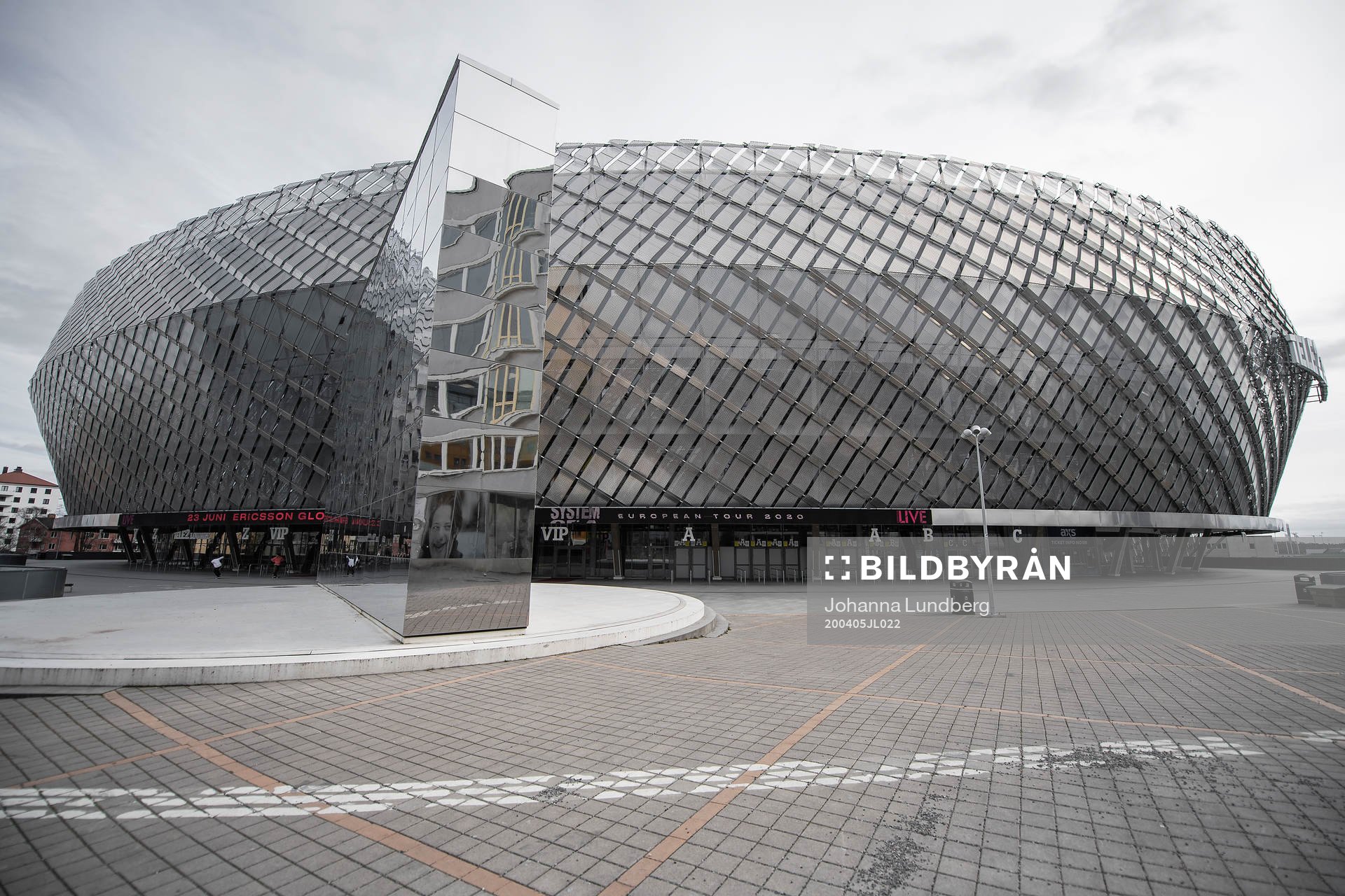 Exterior view of Tele2 arena as the coronavirus, COVID-19,