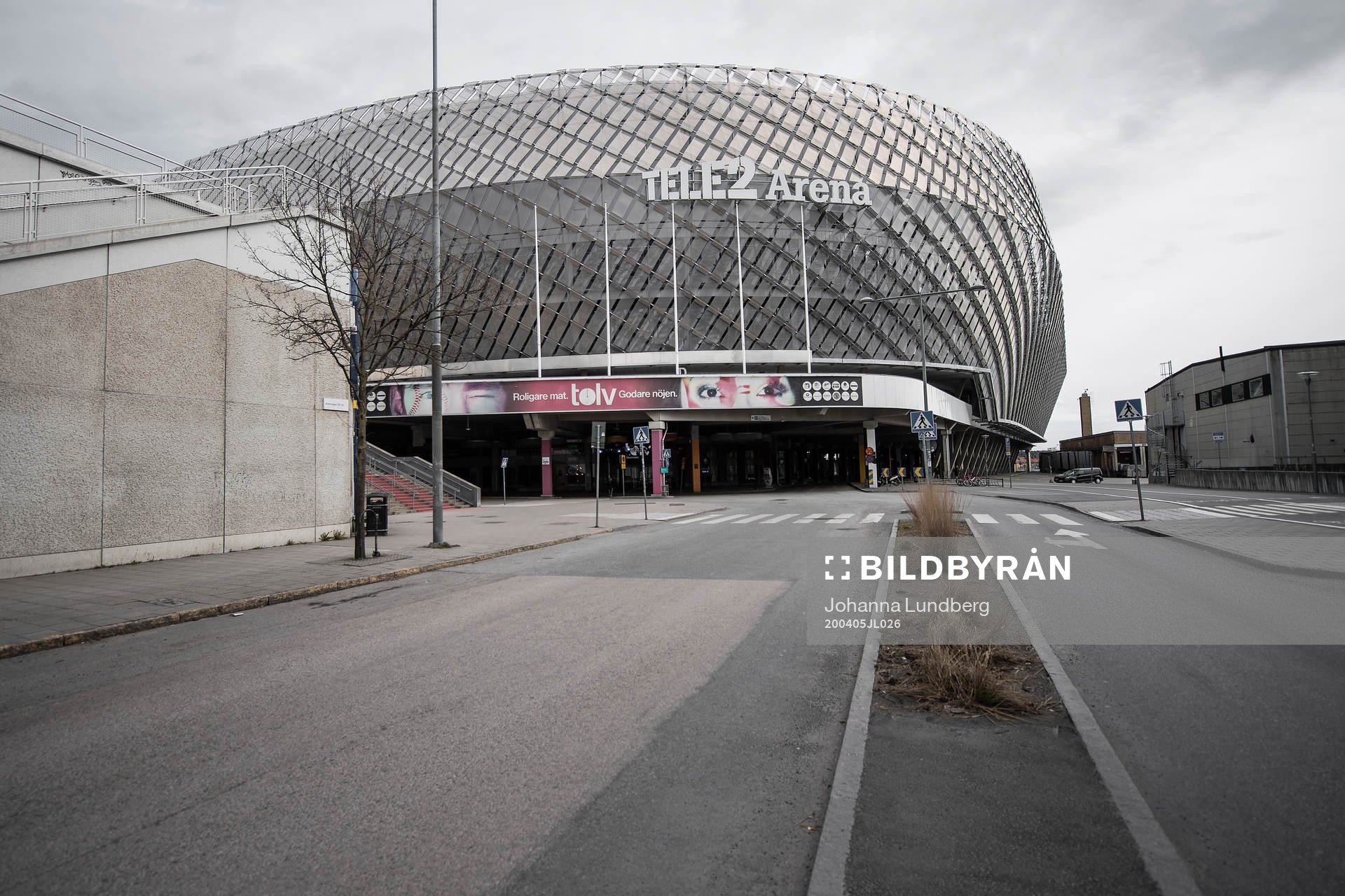 Exterior view of Tele2 arena as the coronavirus, COVID-19,