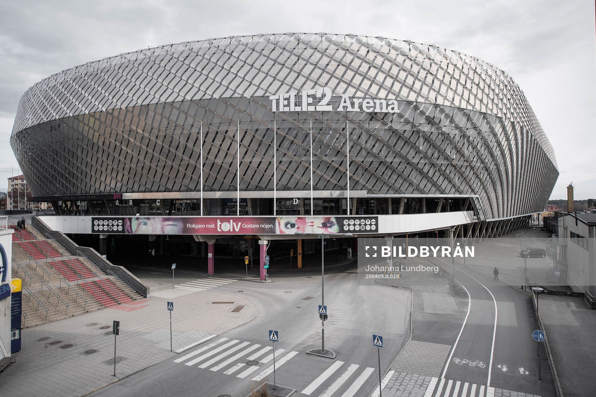 Exterior view of Tele2 arena as the coronavirus, COVID-19,