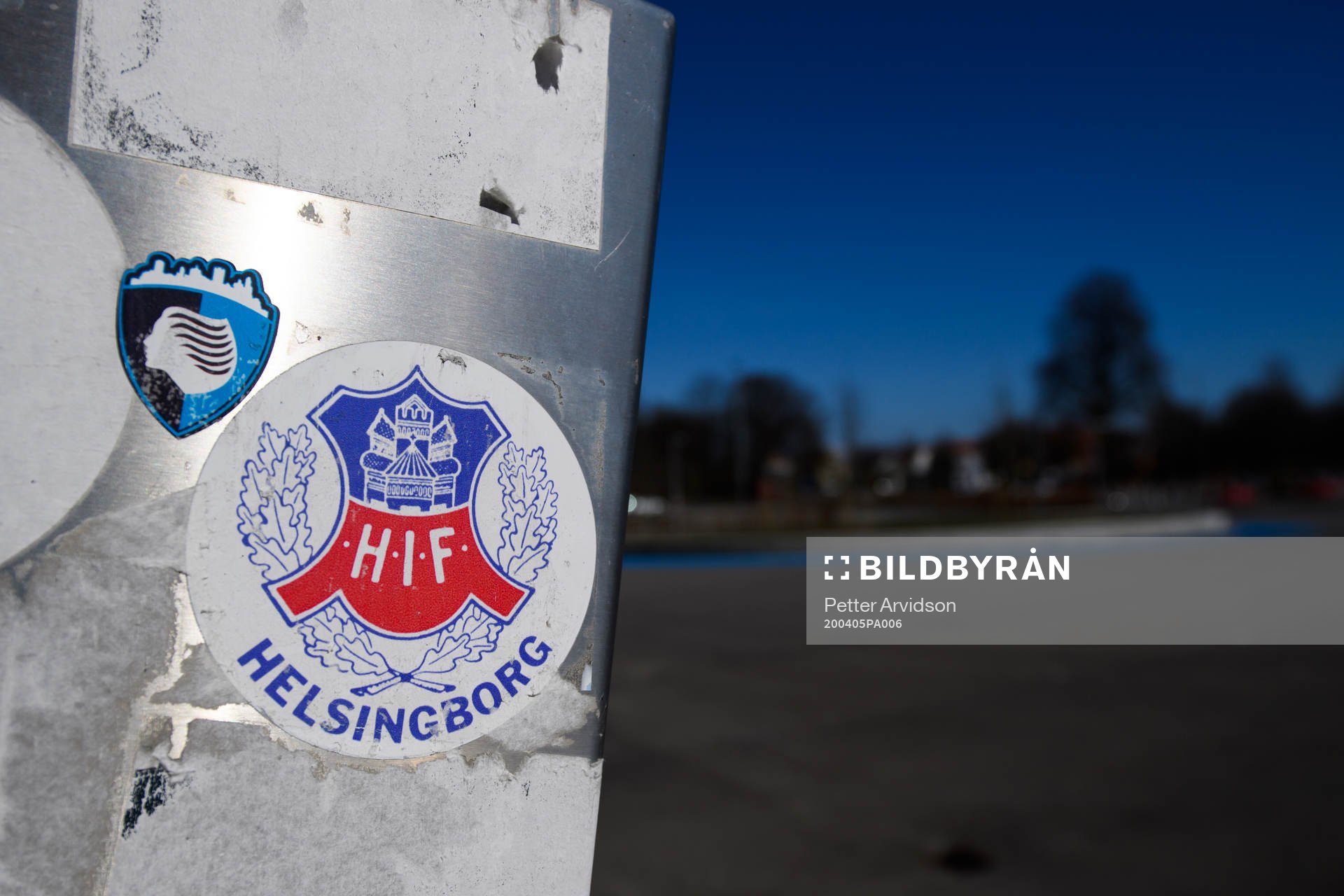 A Helsingborg sticker outside Olympia as the coronavirus,