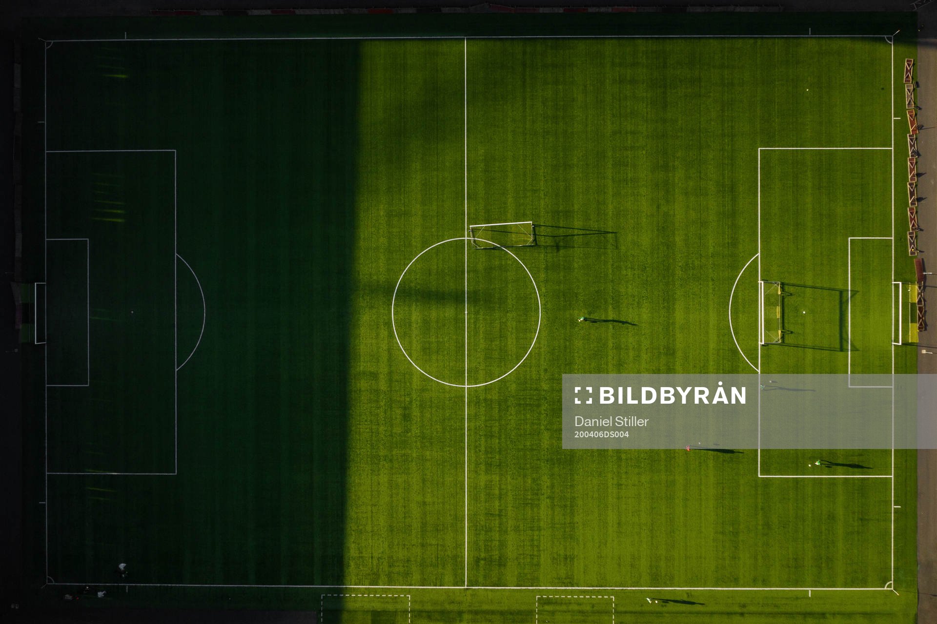 Aerial view of the pitch at Bravida Arena as the