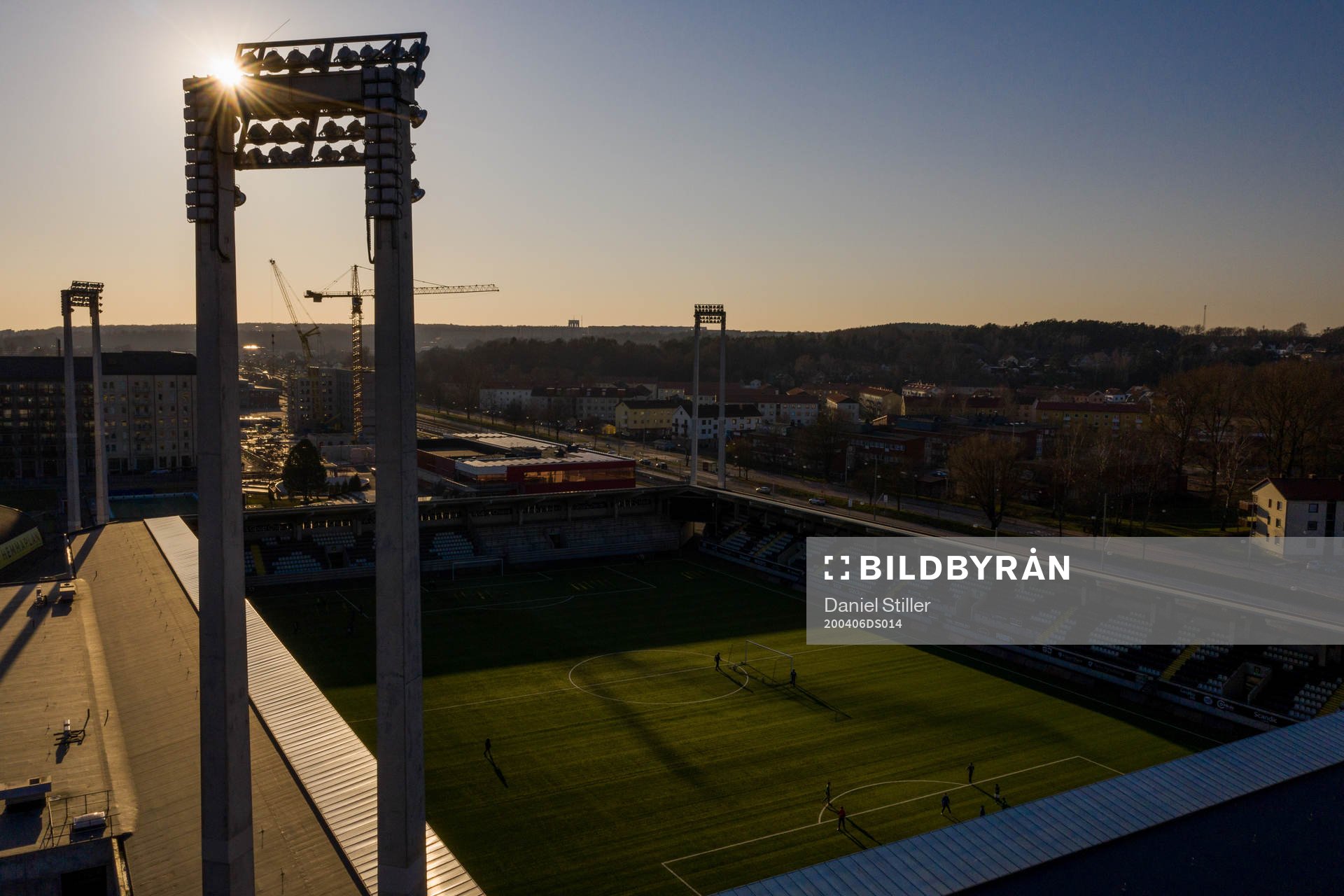 Aerial view of Bravida Arena as the coronavirus, COVID-19,
