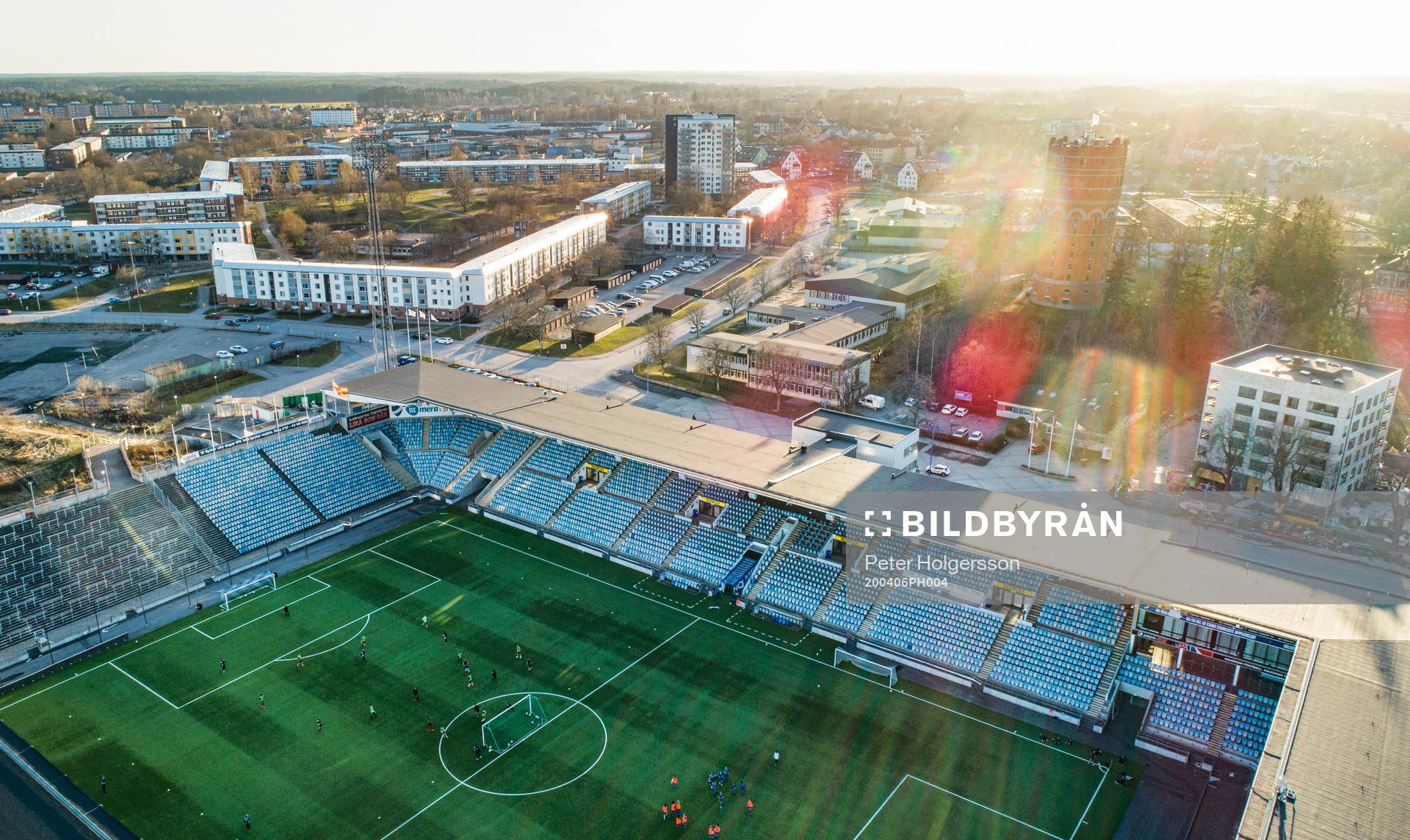Aerial view of youth teams practicing at Östgötaporten