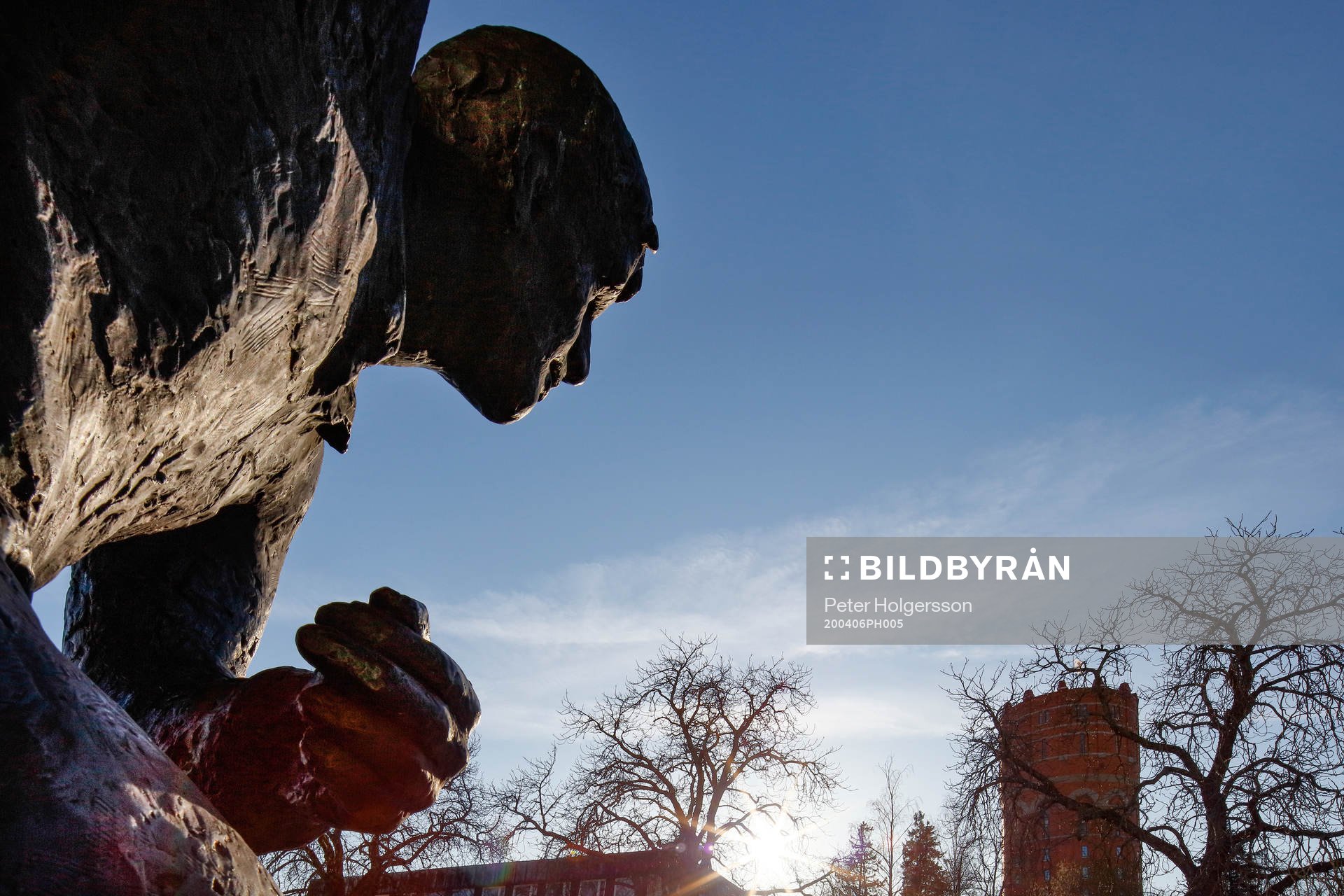 The Gunnar Nordahl statue outside Östgötaporten as the coronavirus, COVID-19, outbreak continues on April 6, 2020 in Norrköping. On this place and date IFK Norrköping and Malmö FF would have played their first round match in the Swedish premier football league, Allsvenskan. The league and its matches are indefinitely postponed because of the coronavirus pandemic.
