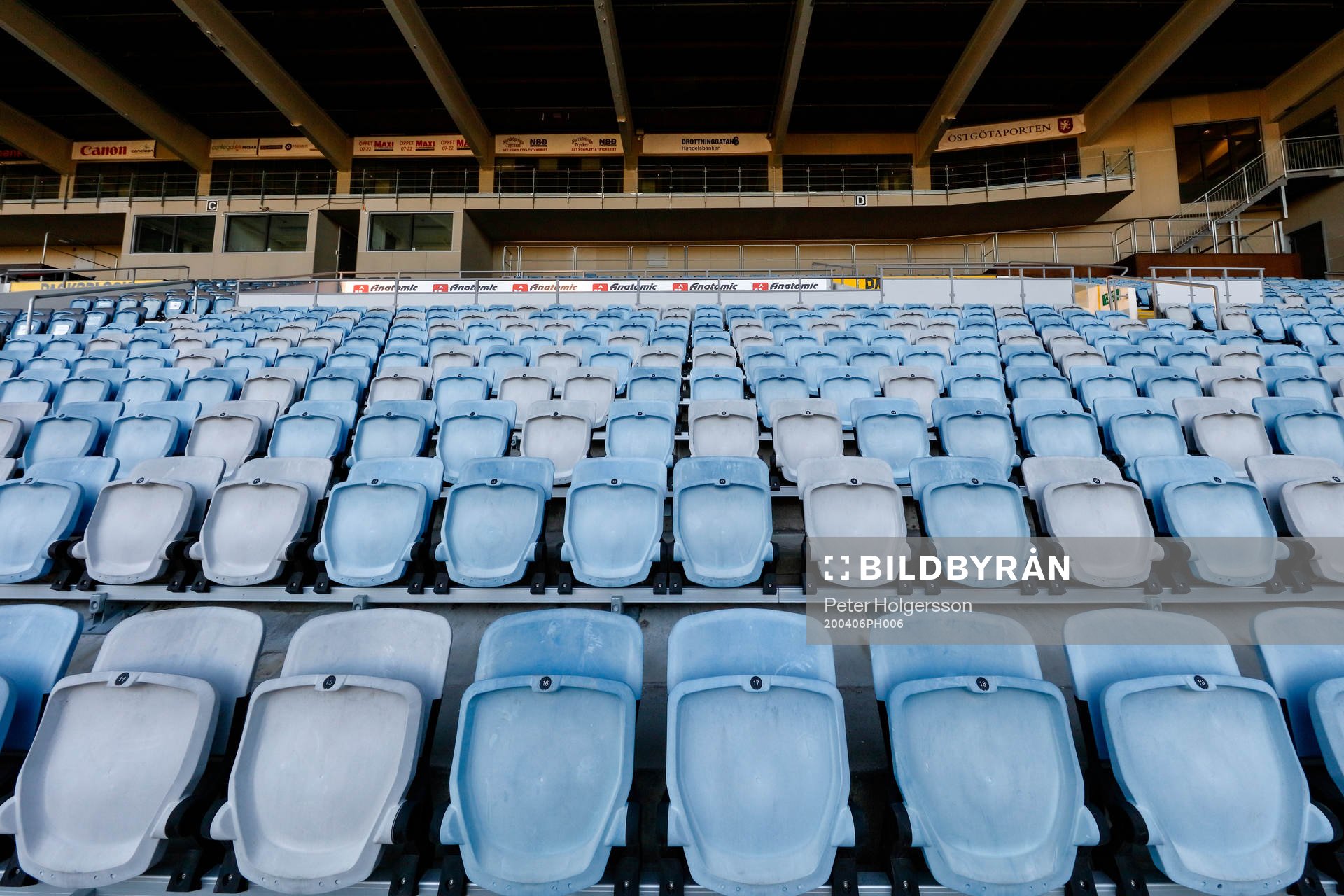 Empty seats at Östgötaporten Arena as the coronavirus,